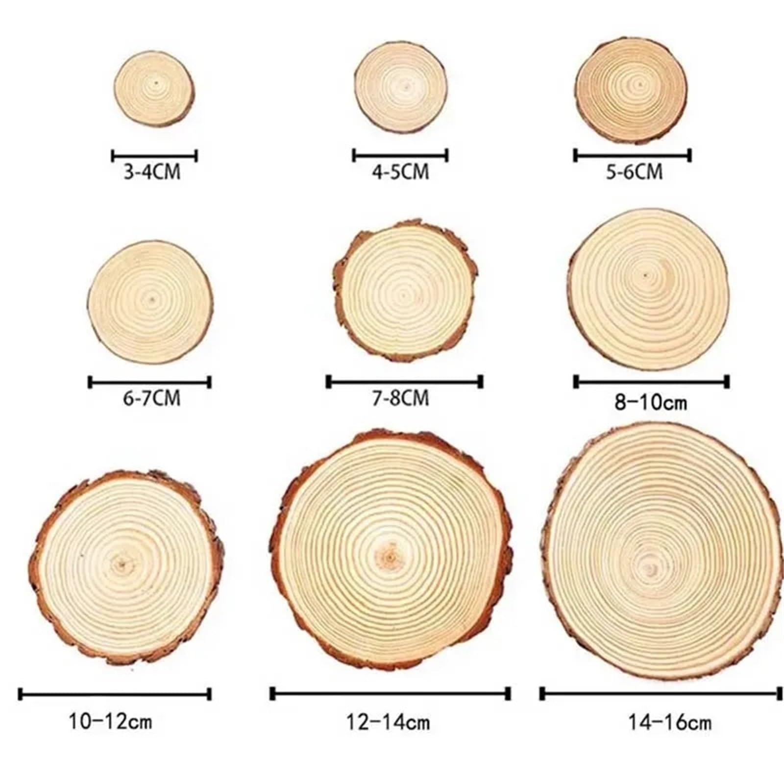 madera redonda sin procesar con corteza, 3-16 cm/1-10 piezas de rodajas de madera de pino natural gruesas, redondas, sin terminar, con discos de troncos de corteza de árbol, manualidades de bricolaje,