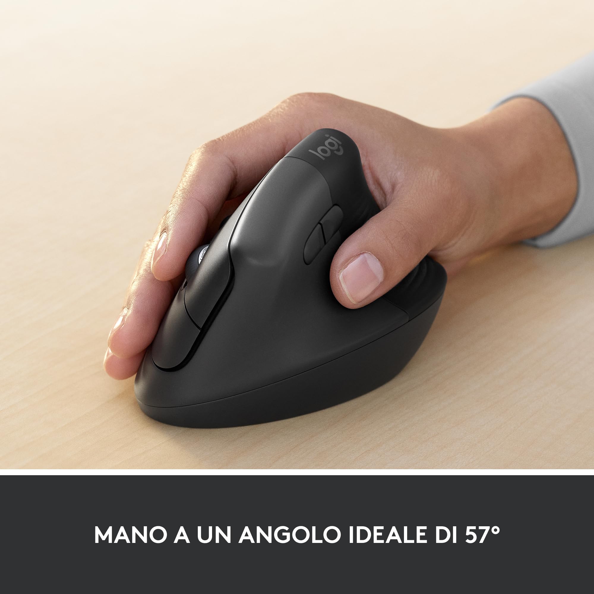 Logitech Lift For Business, Mouse Verticale Ergonomico, Wireless, Bluetooth, USB Secured Logi Bolt, Clic Silenziosi, Certificazione Globale, Windows/Mac/Chrome/Linux - Graphite