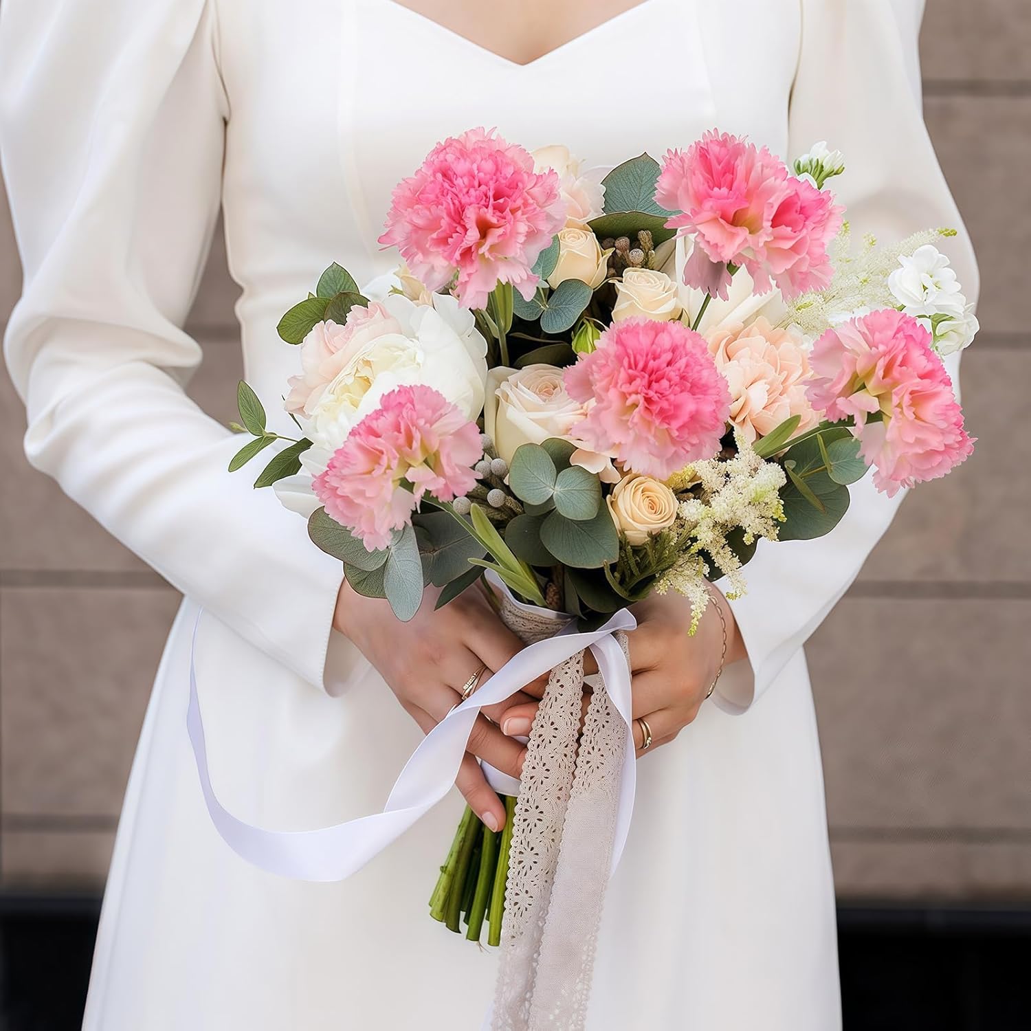 IPOPU Pink Carnations Artificial Flowers 8pcs Large Fake Carnations Pink Flowers 23.6" Long Stem Artificial Flowers for Tall Vase Pink Home Decor Mother's Day Wedding Bouquets for Bride (Pink) - Image 6