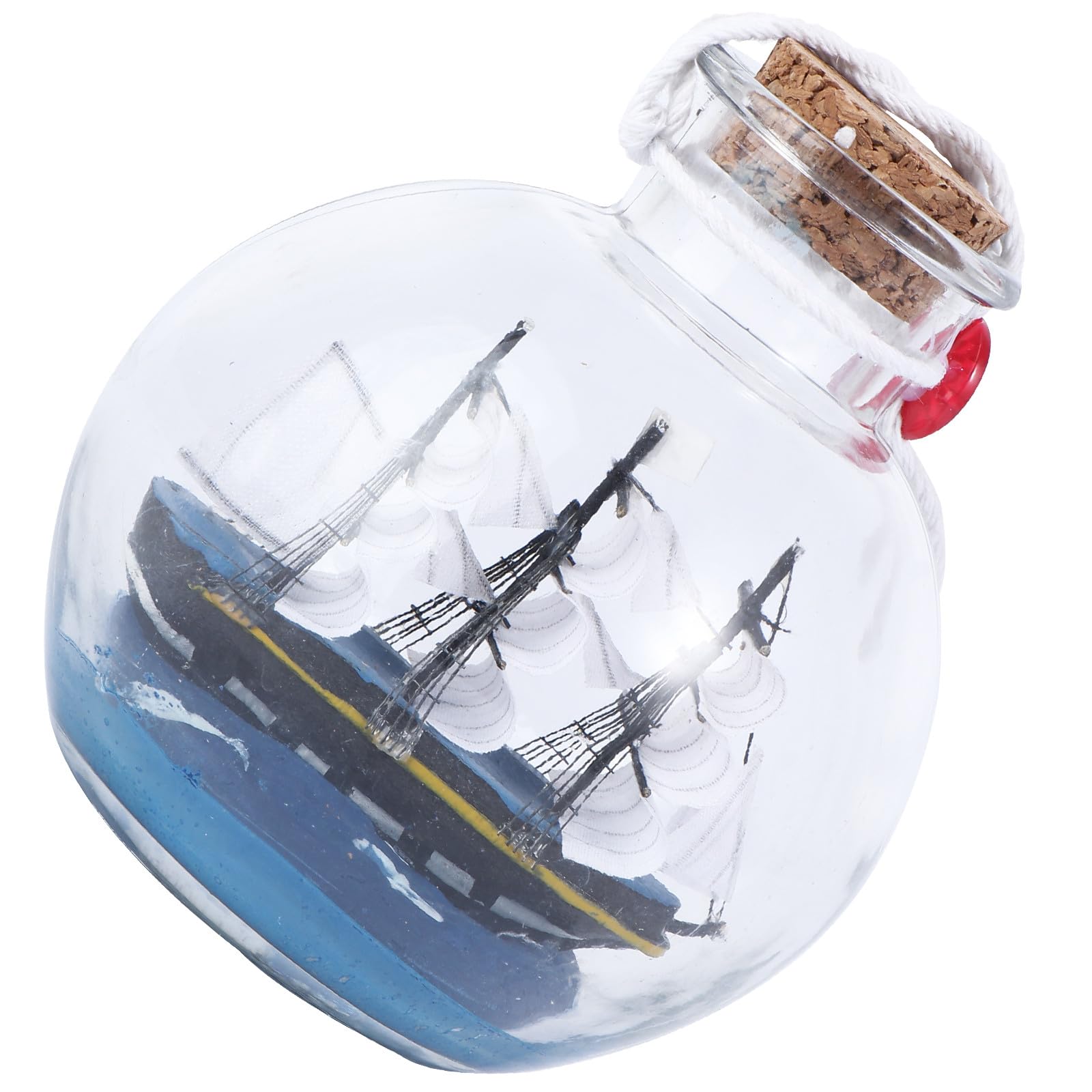 Bouteille en verre décorative avec bateau flottant pour étagère salon style bord de mer