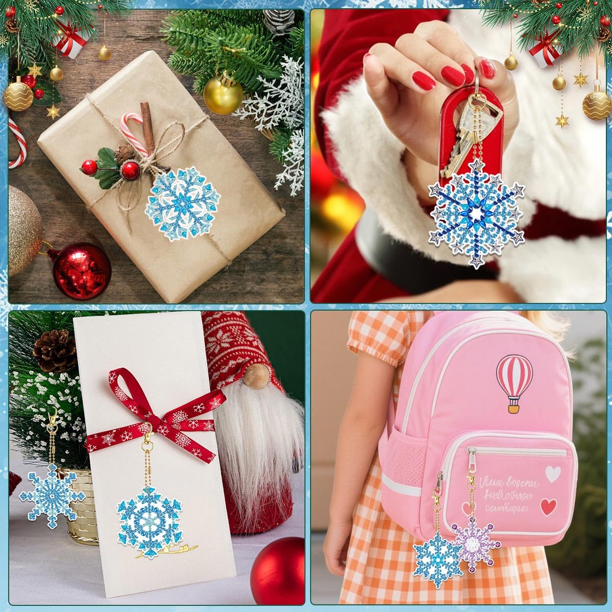 Johiux 5D Kerstmis Diamond Painting Sleutelhanger, knutselset, 10 stuks sneeuwvlokken hangers, doe-het-zelf winter dubbelzijdige diamanthanger Johiux 5D Kerstmis Diamond Painting Sleutelhanger, knutselset, 10 stuks sneeuwvlokken hangers, doe-het-zelf winter dubbelzijdige diamanthanger