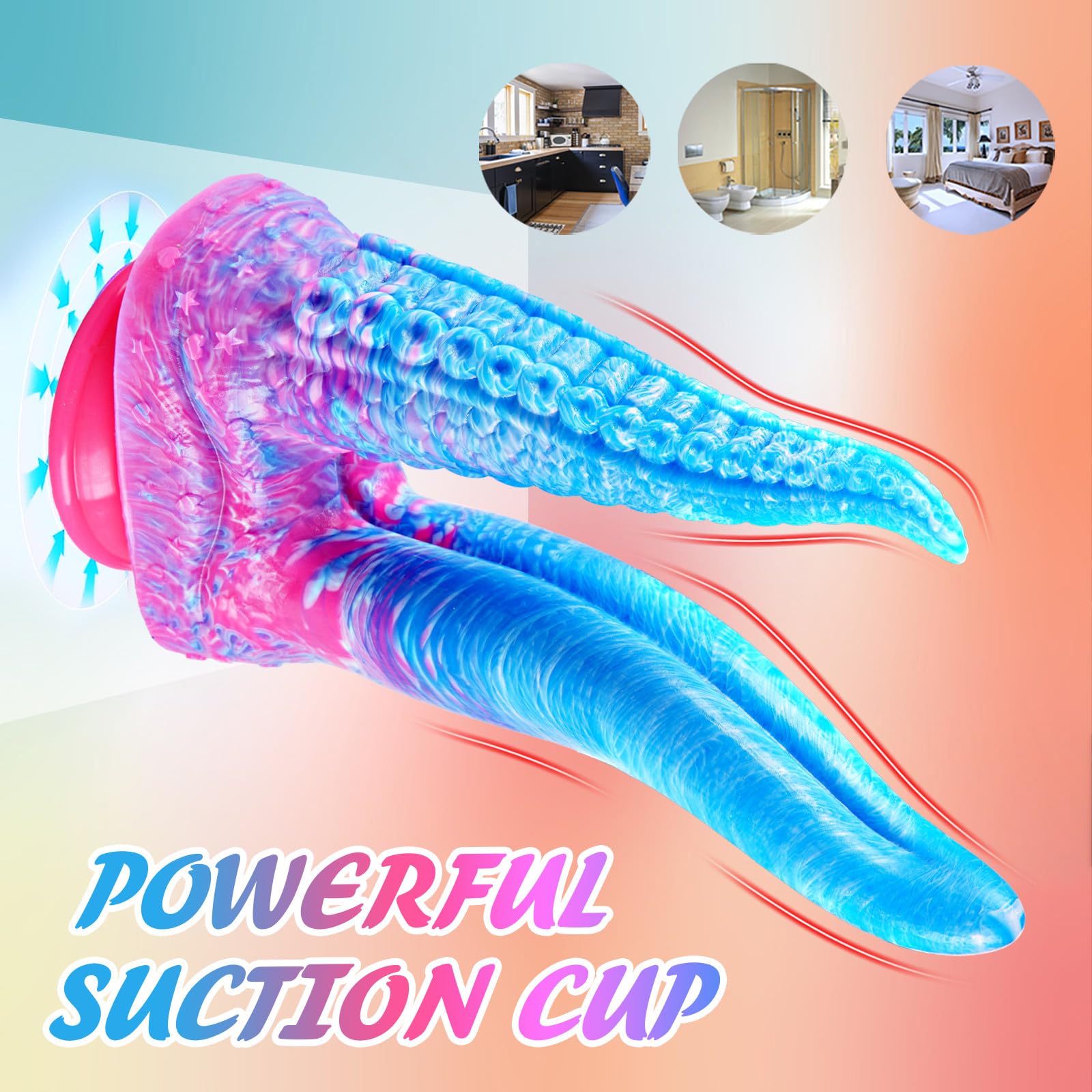 Dildo doble de 21.5 cm con tentáculos de monstruo, realista, grande, de silicona, con base de succión fuerte, dildo doble con lengua, juguete para lesbianas