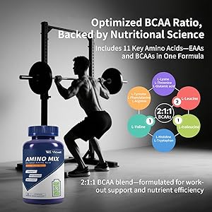 Vicwell Amino Acid, Supports Muscle Recovery and Lean Muscle Growth, Enhances Energy and Endurance, Contains Essential Amino Acids and BCAAs, 90 Capsules (1 Bottle)