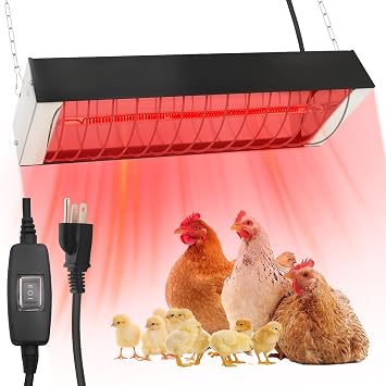 Dual Watt Heat Lamp for Chickens - Chicken Coop Heater with Carbon Fiber Bulb,2 Temperature Adjustable 165/330W,Hanging Heat Lamp for Chicks,Pets and Poultry