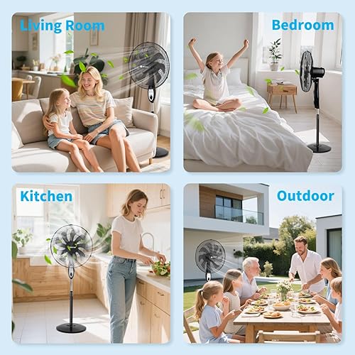 Miniatura 9 de Aigostar Ventilador de pedestal de 9 aspas con control remoto, ventilador oscilante de 16 pulgadas para dormitorio, 3 velocidades y 3 ajustes de