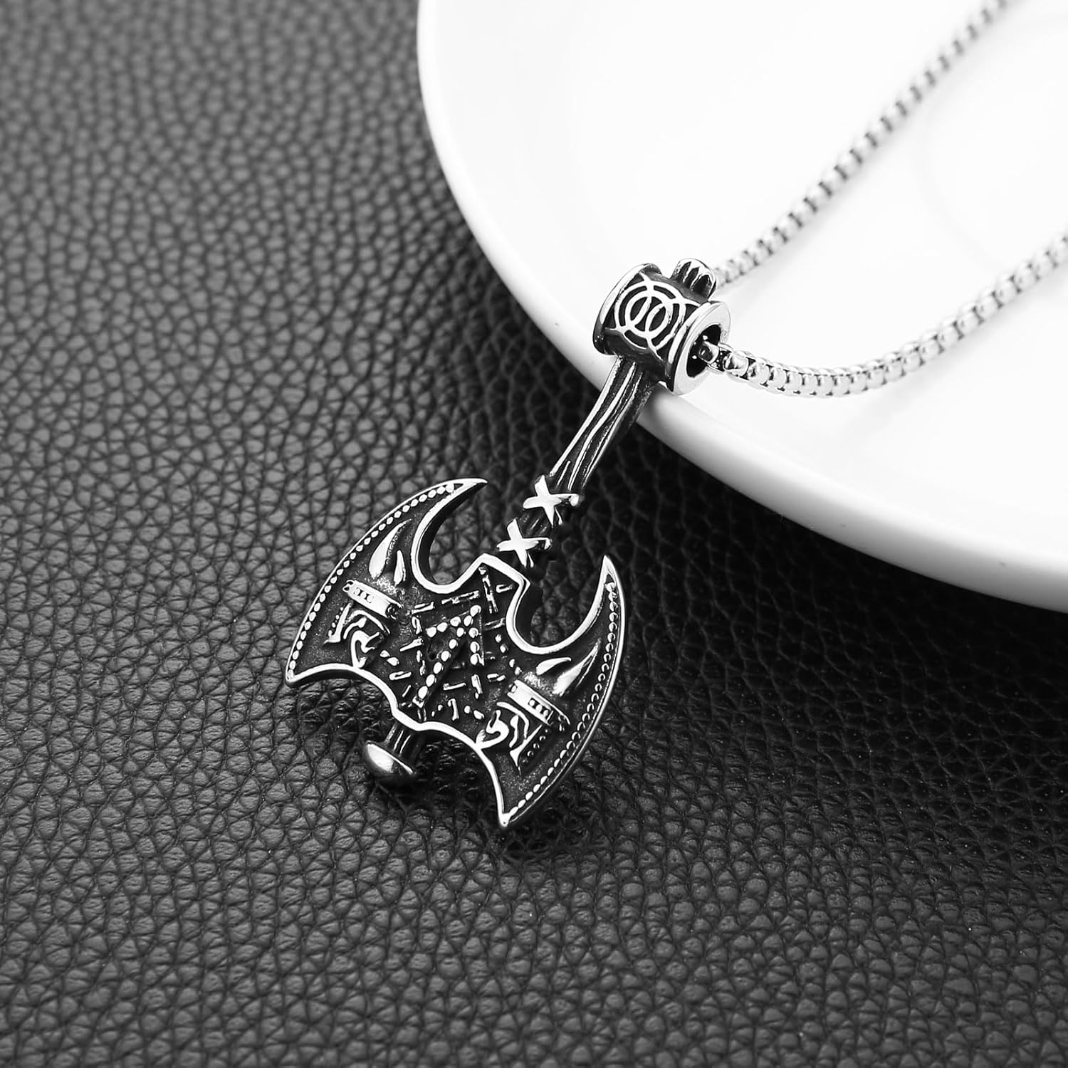 HZMAN Nordic Viking Axe Necklace for Men Warrior Stainless Steel Retro Double Axe Head Pendant Necklace Jewelry Gift - Image 5