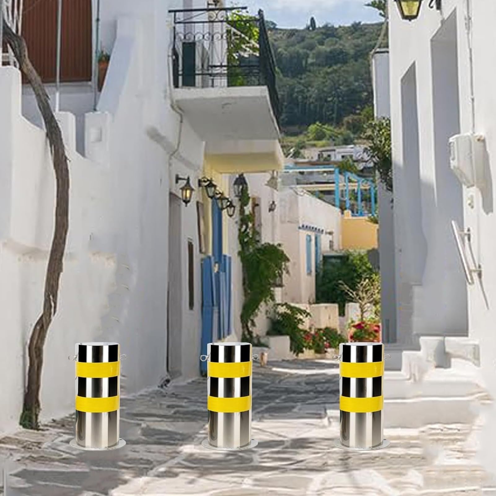 Palo di parcheggio in Acciaio Inox per vialetto, dissuasore di Sicurezza anticollisione per parcheggi, palo di Sicurezza per vialetto 50 cm 2 Pezzi