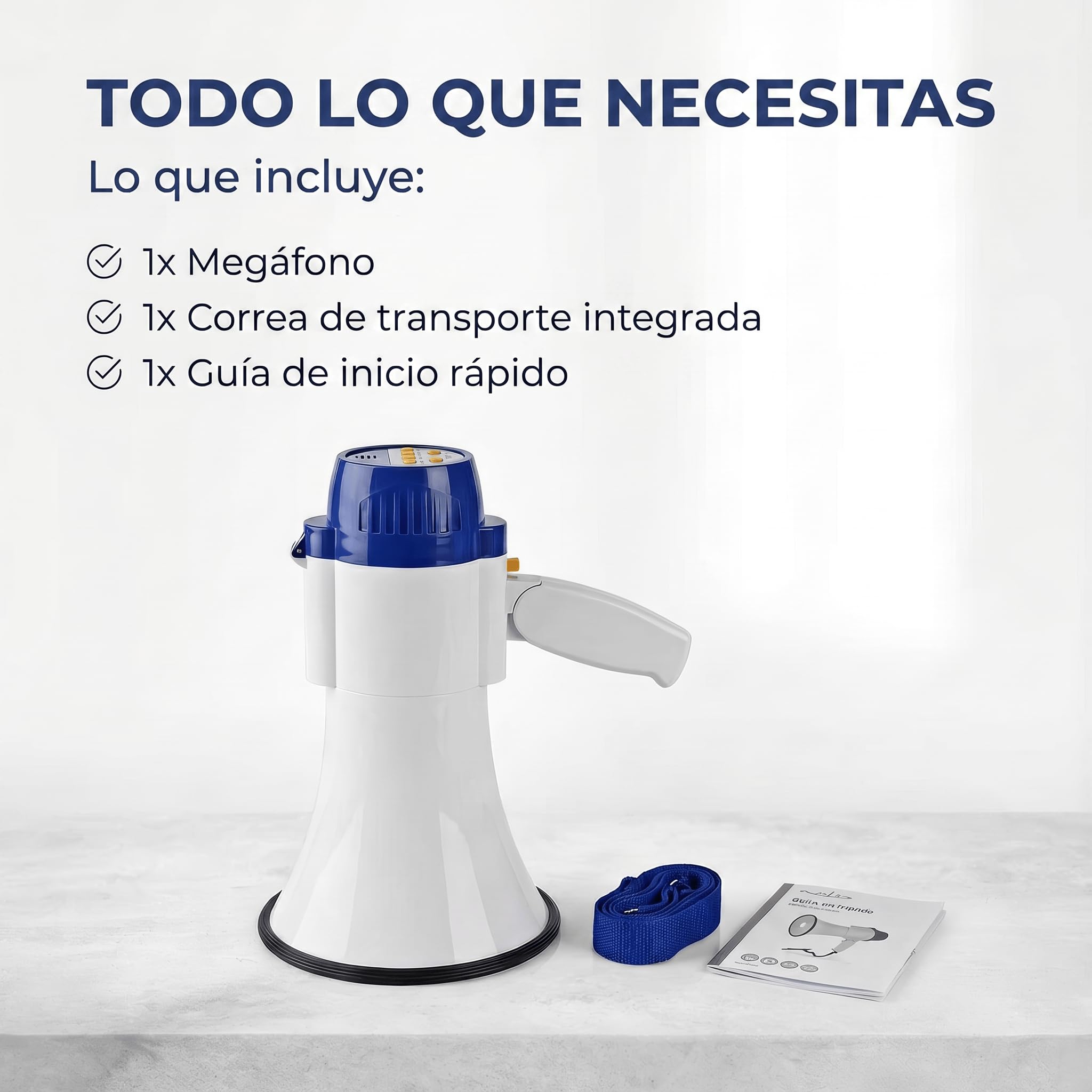 Nedis megáfono 250 m 150 dB blanco azulado con correa y micrófono incorporado sirena grabación
