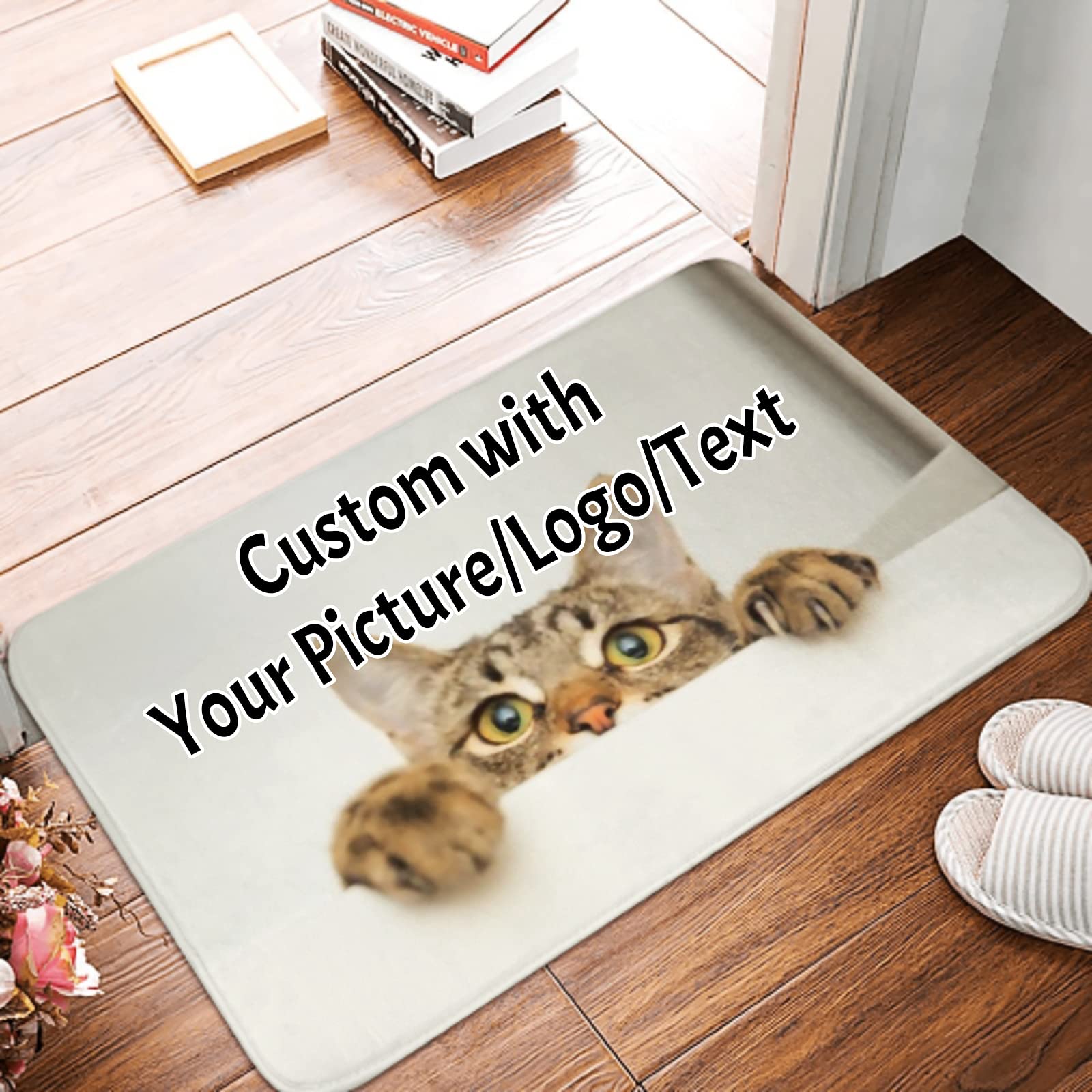 QIYI Personalised Door Mat,Custom Floor Mat with Picture Logo Text Non-Slip Soft Absorbent Entrance Doormat Rug for Entryway, Patio, Hallway, Indoor Outdoor,40x60cm