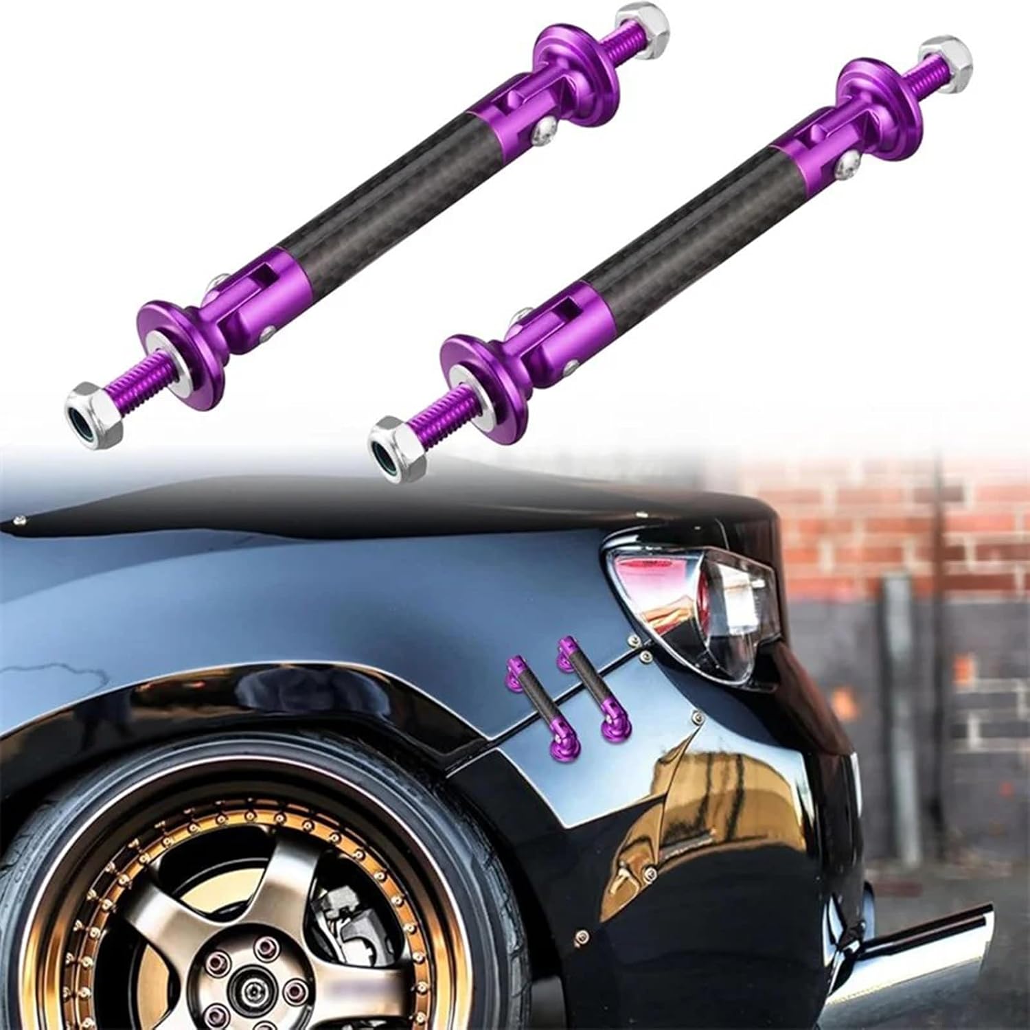2PCS Car Splitter Support Strut Rod Car Front Rear Frame Bumper Lip Protector Strut Rod 45MM 1.77" Protector Rod Support Bars Carbon Fiber Universal Auto Bumper Fasteners Lever Kits (Purple)