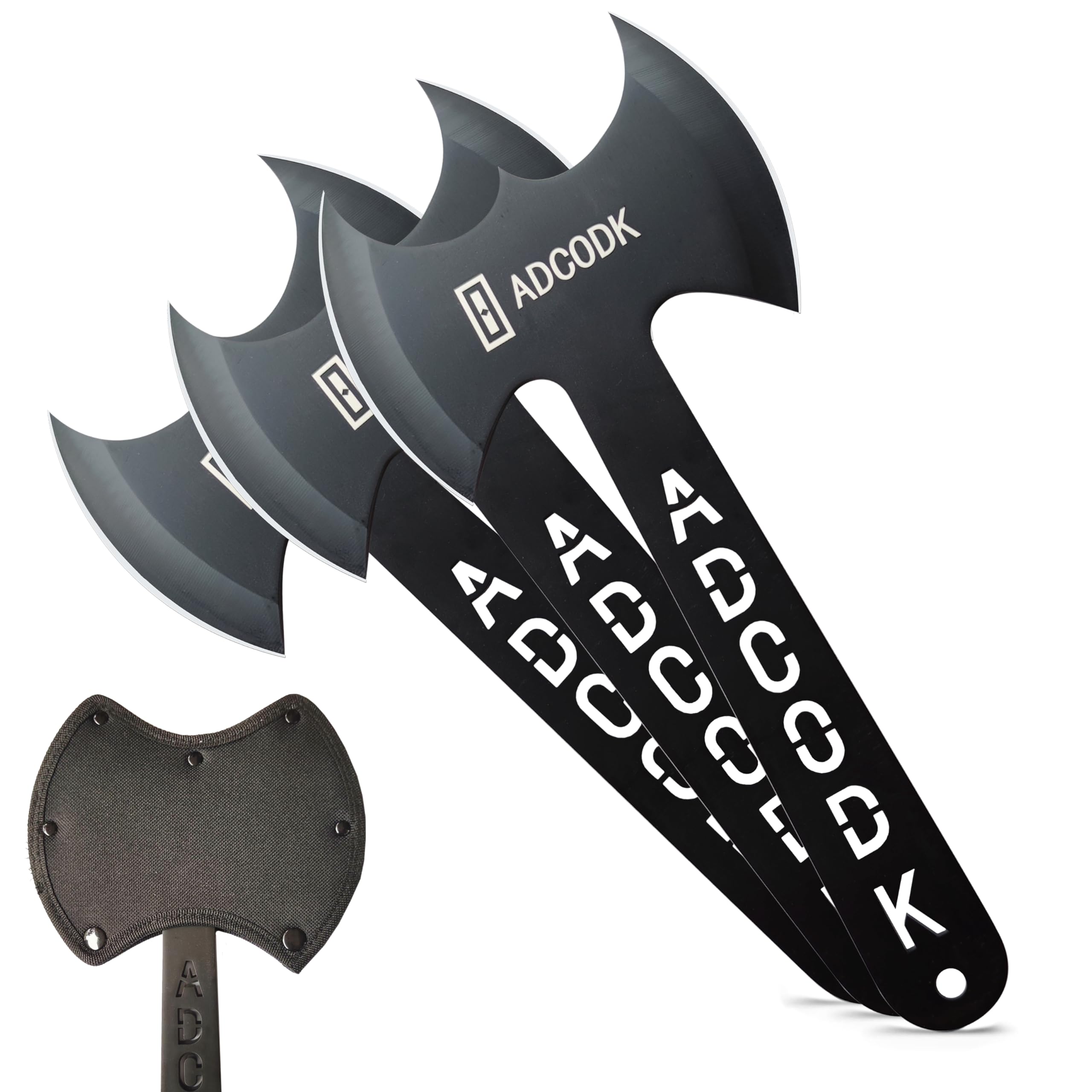ADCODK Throwing Axes and Tomahawks with Black Coated Letter Handle 11 inch Full Tang Double Bit Throwing Axe Set with Sheath, Viking Axe Throwing Game for Recreation and Competition