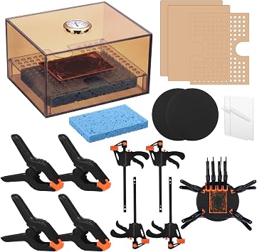 Card Flattening Kit Trading Card Flattening Tool Kit UV Protection, Acrylic | Card Making Kits, 1 Moisturizing Box 3 Acrylic Plates 4 Vices 4 Clamps 2 Indent Mats, Foam Mat, for Fix Bent Cards