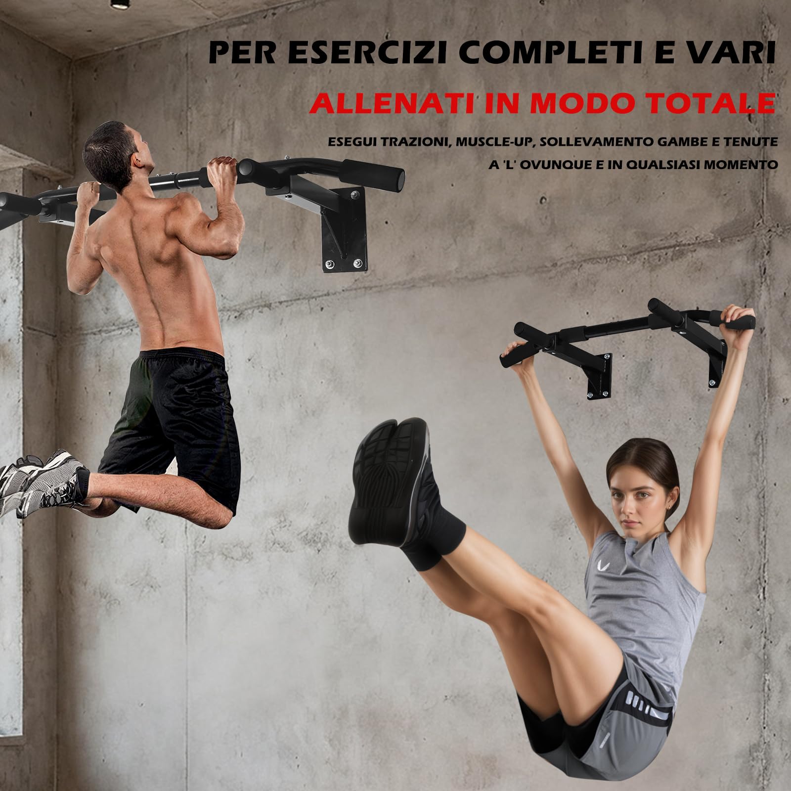 ISE Sbarra Trazioni a Muro, Barra Per Trazioni Pull Up Bar Trazioni alla Sbarra Multifunzione da Parete con Impugnatura Antiscivolo