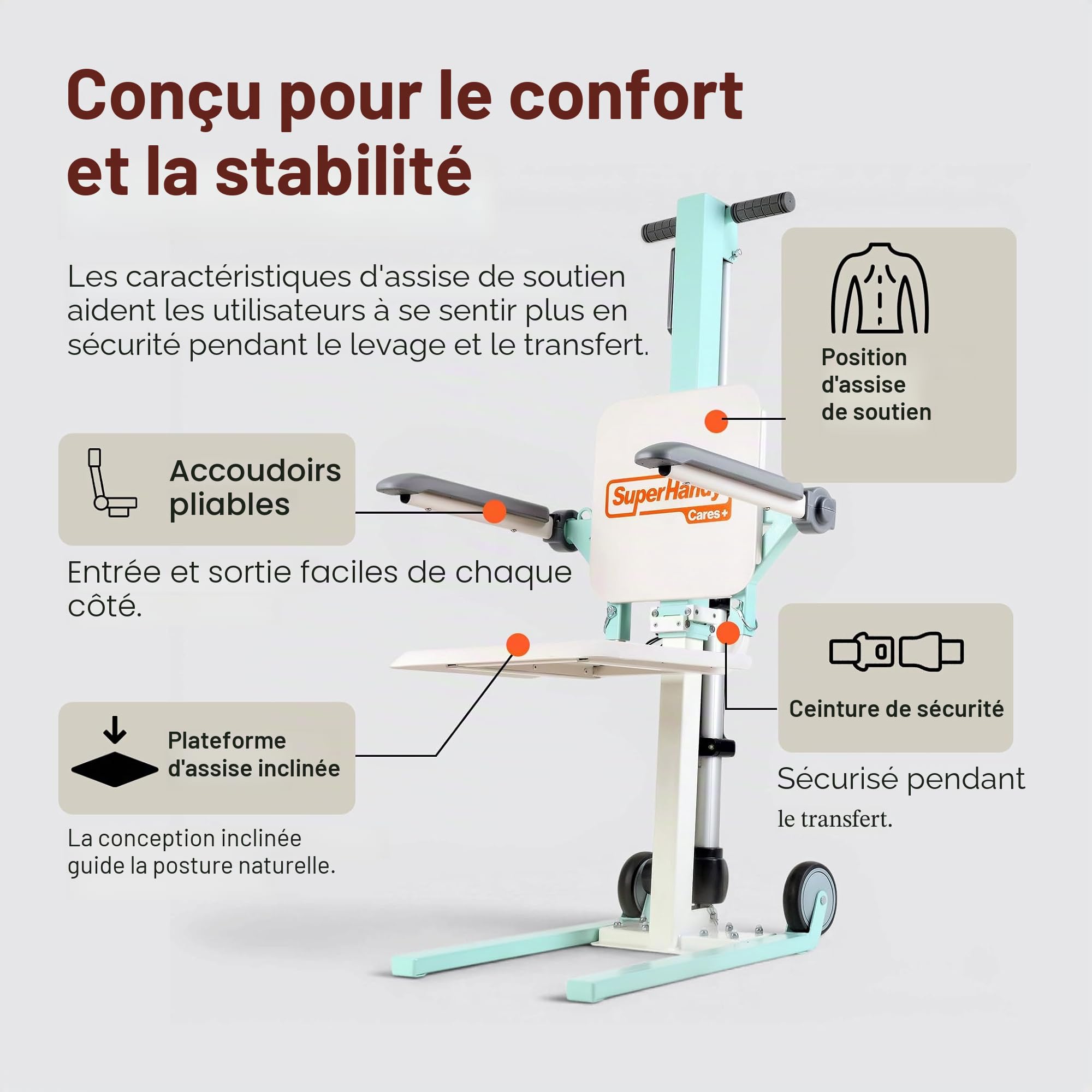 SuperHandy GoRise FC - Ascenseur électrique sol-chaise Charge maximale 180 kg Aide transfert siège, télécommande magnétique