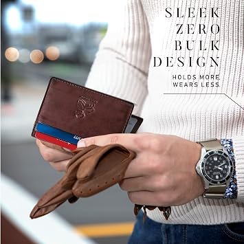 BULL GUARD Rfid Leather Wallet | The Respected Gentlemans Bifold Slim for Men | Travel Secure RFID Blocking | Mens Full Grain Leather Wallet with Removable ID Credit Card Holder