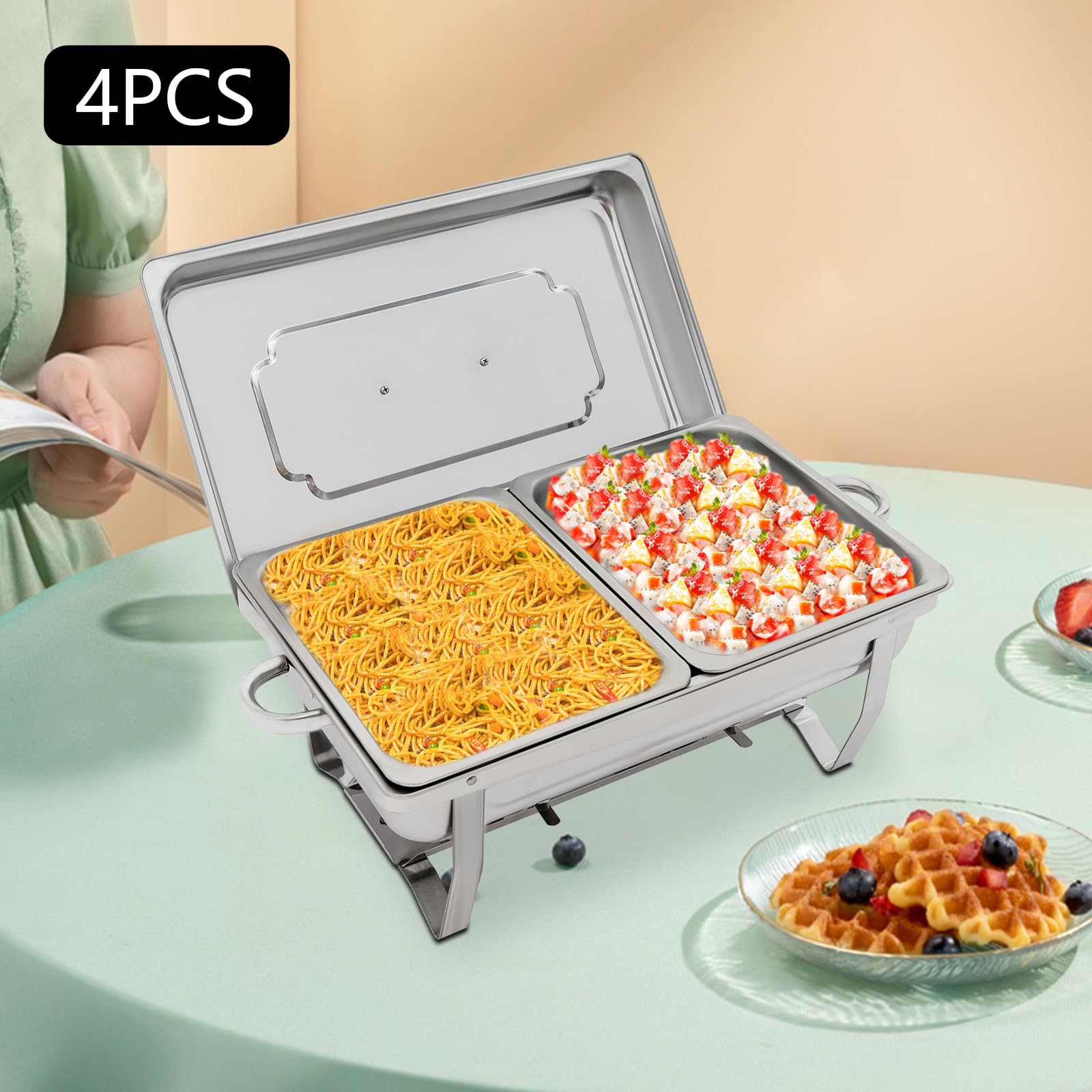 Chafing Dish zestaw 4 podgrzewaczy bufetowych ze stali nierdzewnej