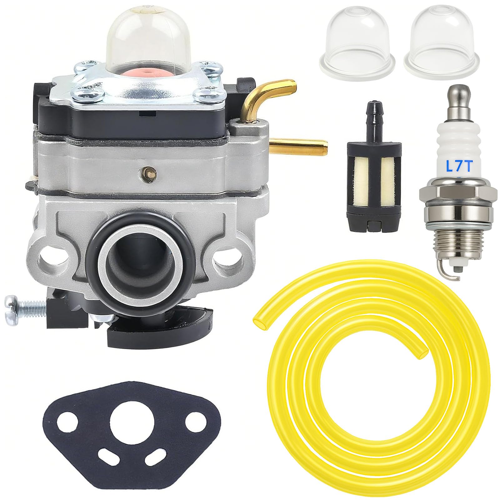 FitBest Carburetor Kit for Ryobi RY251PH RY252CS RY253SS RY254BC 25cc 2-Cycle String Trimmers MTD 753-06258A – Includes Fuel Filter, Fuel Line, Spark Plug – Ideal for Brush Cutters, and Cultivators