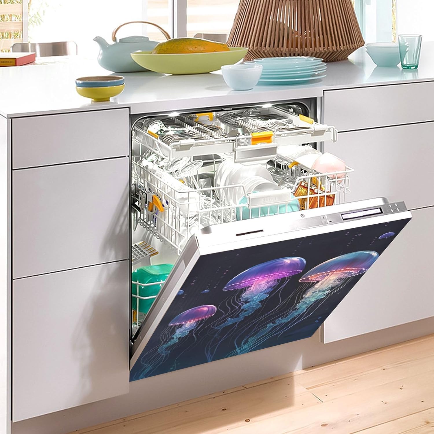 Purple Jellyfish Dishwasher Magnet Cover,Decorative Dishwasher Panel Decal, 23Wx26H inch 202b1624