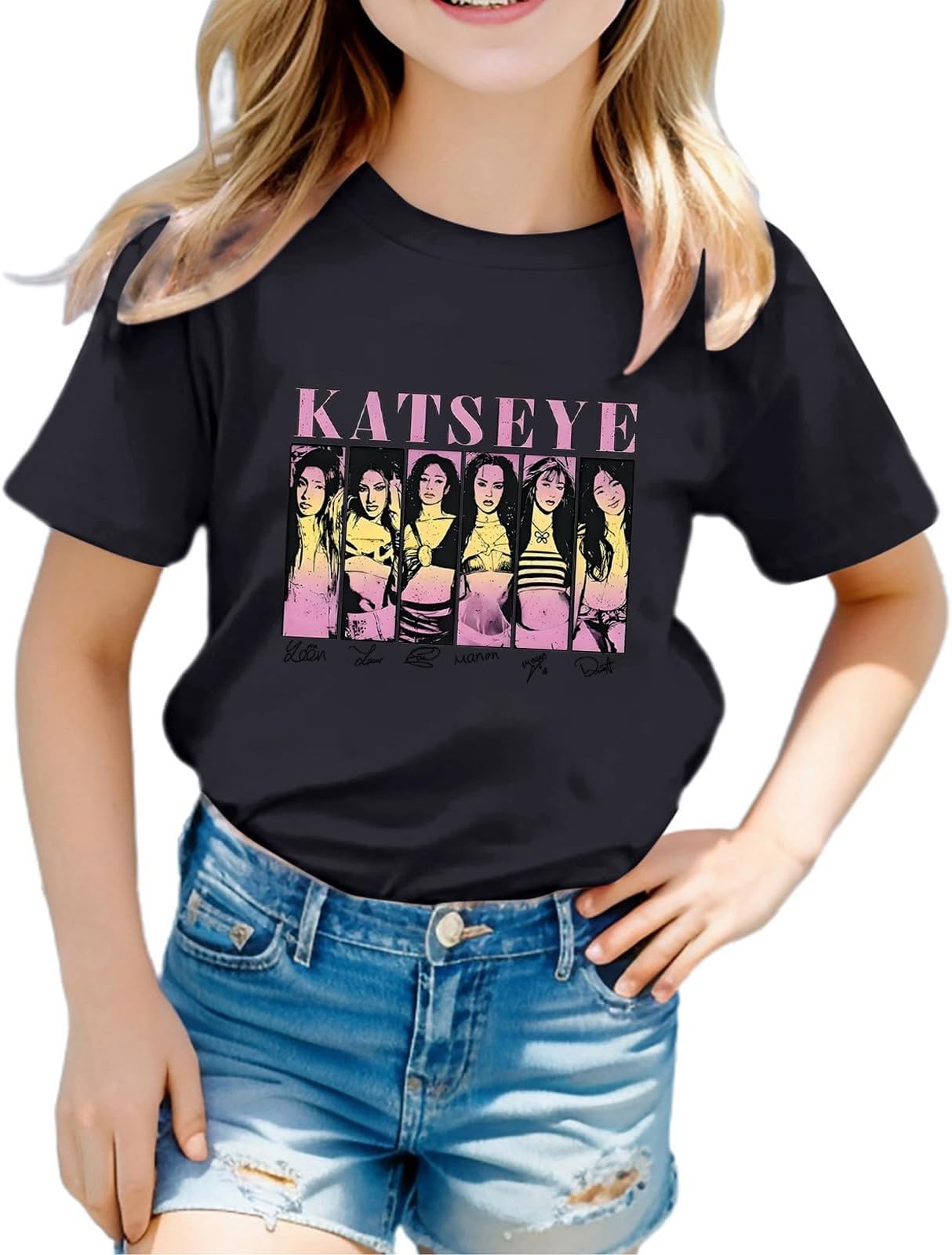 Katseye Merch Children's T-Shirt Girls Hip Pop Cool Trendy Short Sleeve T-Shirts Crew Neck Soft Short Sleeve Shirts Stretch Casual SIim Fit Comfortable Tee Kids Top Crew Neck Short Sleeve Tops His
