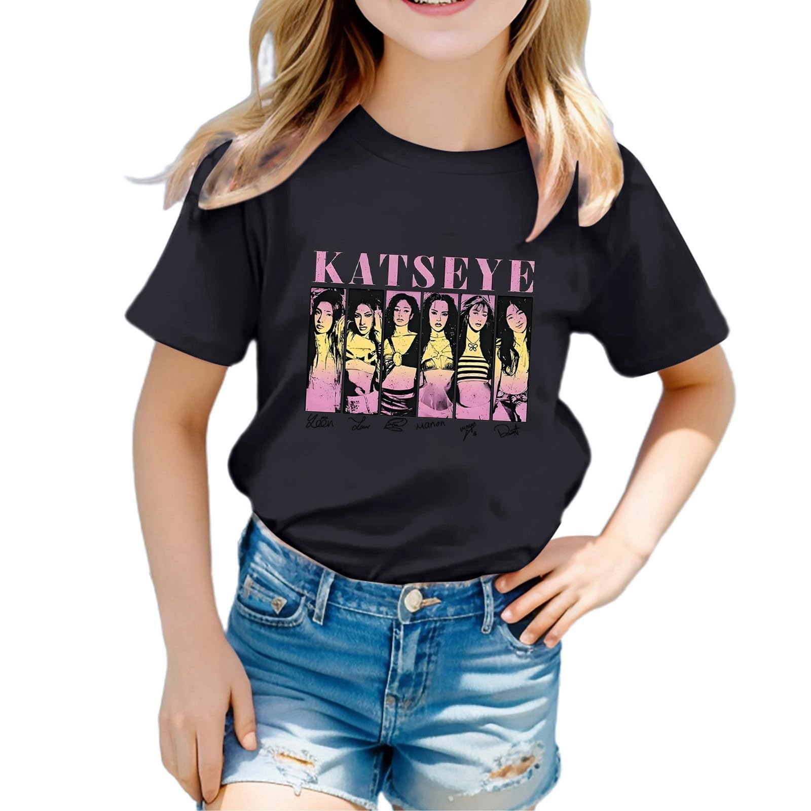 Katseye Merch Children's T-Shirt Girls Hip Pop Cool Trendy Short Sleeve T-Shirts Crew Neck Soft Short Sleeve Shirts Stretch Casual SIim Fit Comfortable Tee Kids Top Crew Neck Short Sleeve Tops His