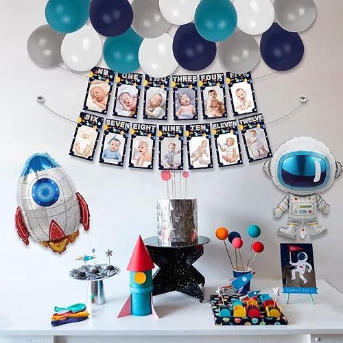 Miniatura 4 de Decoraciones de cumpleaños de primer viaje alrededor del sol, temática del espacio exterior, cartel de fotos de primer cumpleaños de recién nacido a