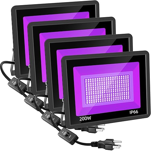 4 Pack 200W LED Black Lights, Blacklight Flood Light with