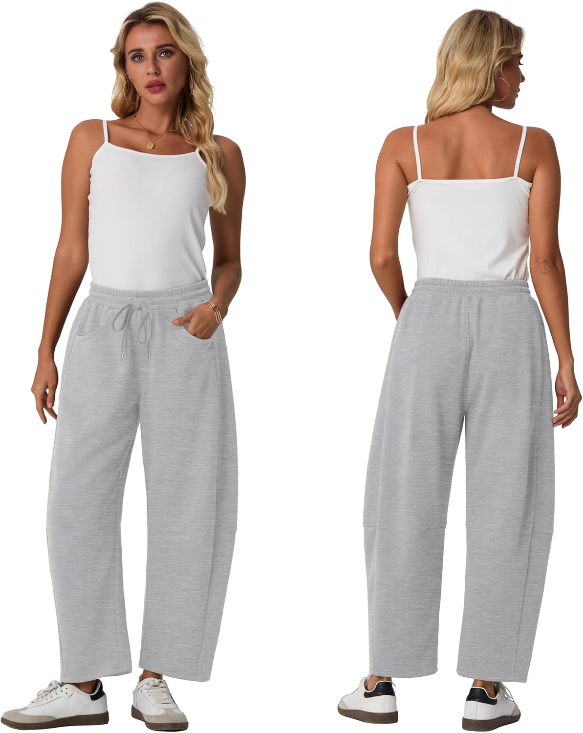 Lepunuo Barrel Sweatpants Women Casual Baggy Elastic Waisted Pants Wide Leg Gym Trousers with Pockets - Image 5