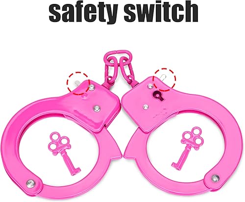 Miniatura 4 de Esposas de juego de metal, puños de mano policía, esposas de juguete para niños (rosa)