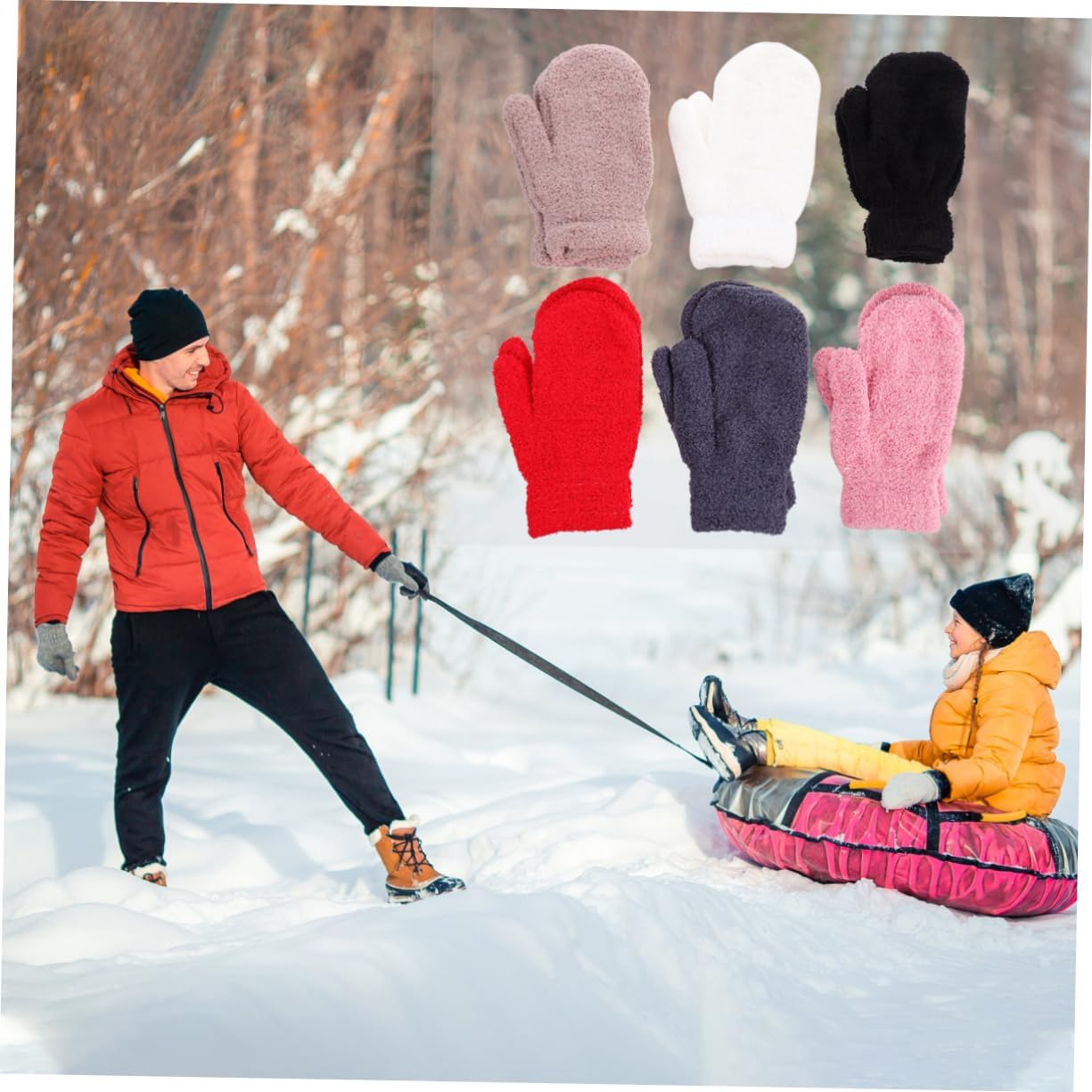 Holibanna 6pairs Winter Mittens for Men and Women Thicken Half Fleece Gloves Red Black White Dark Gray Pink Comfortable Full Finger Design for Cold Weather Protection