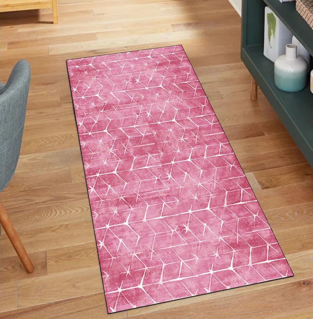 Alfombra de cocina antideslizante rosa lavable con diseño abstracto