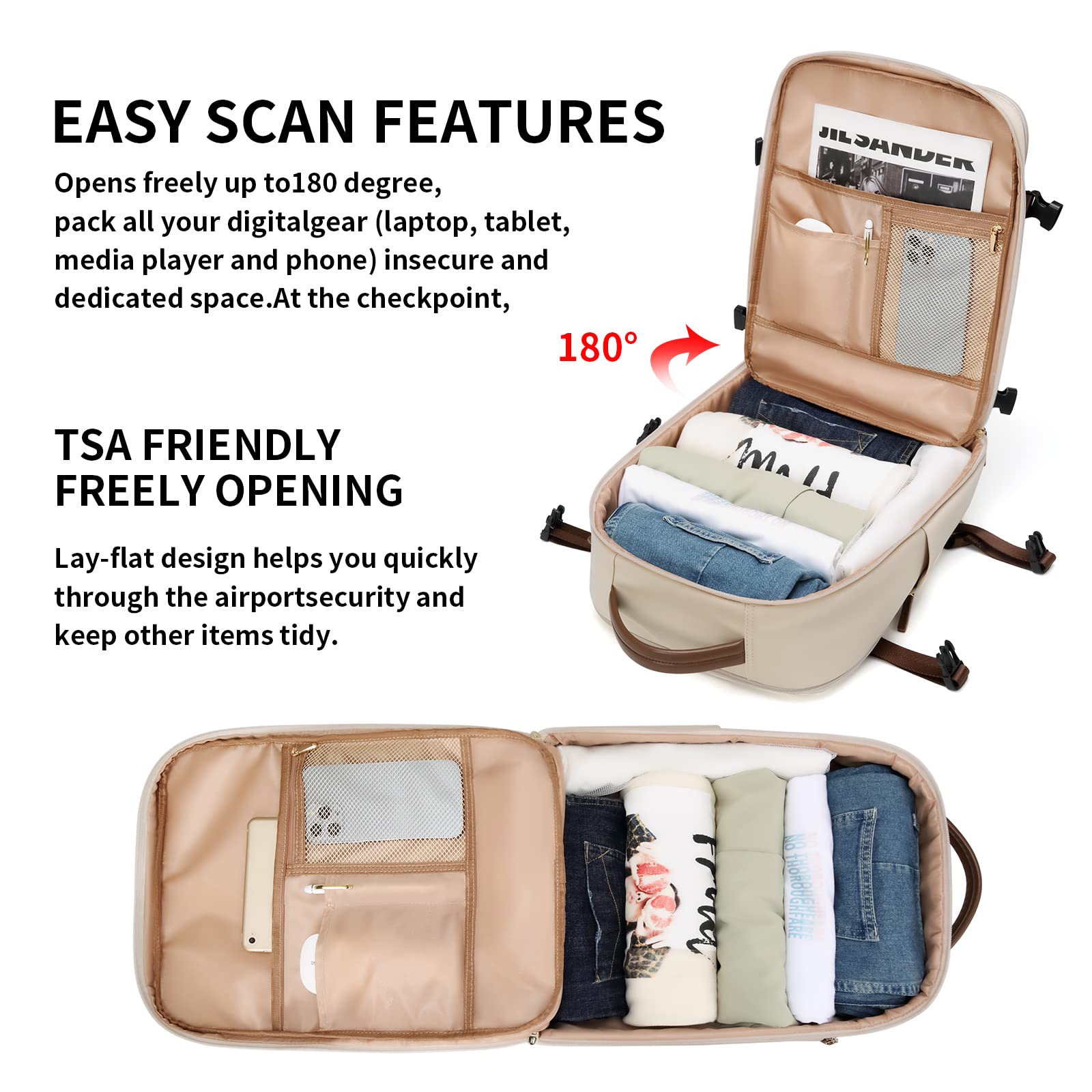 GOLF SUPAGS Zaino per Laptop con Scomparto per Laptop Separato, Adatto per Notebook da 15,6 Pollici, Borsa per Computer di Grande Capacità per Zaini da Lavoro, Viaggi e College per Donne (Albicocca)