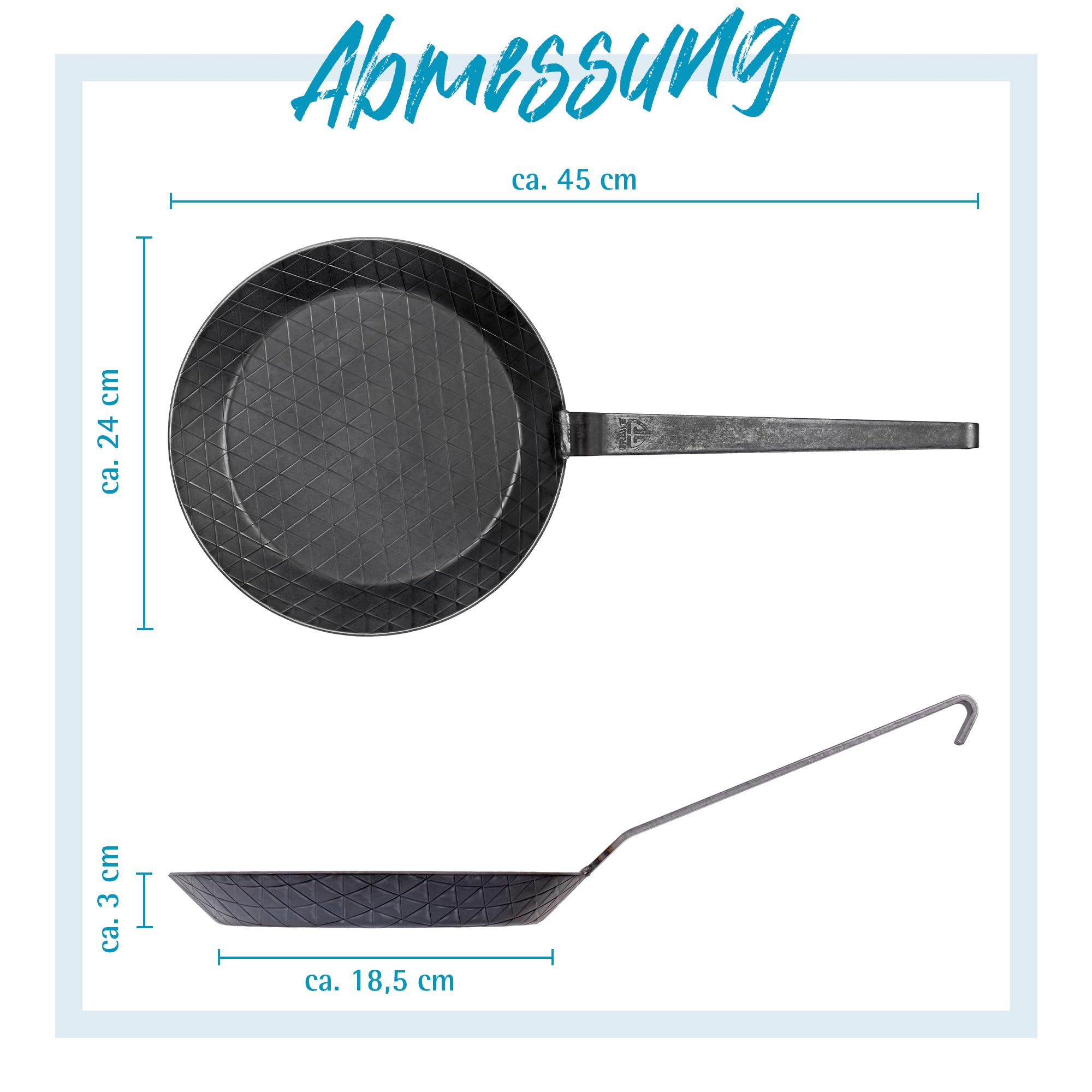 Gräwe Profi Padella pesante in ferro battuto, Ø 24 cm, con manico a gancio in ferro battuto, Made in Germany