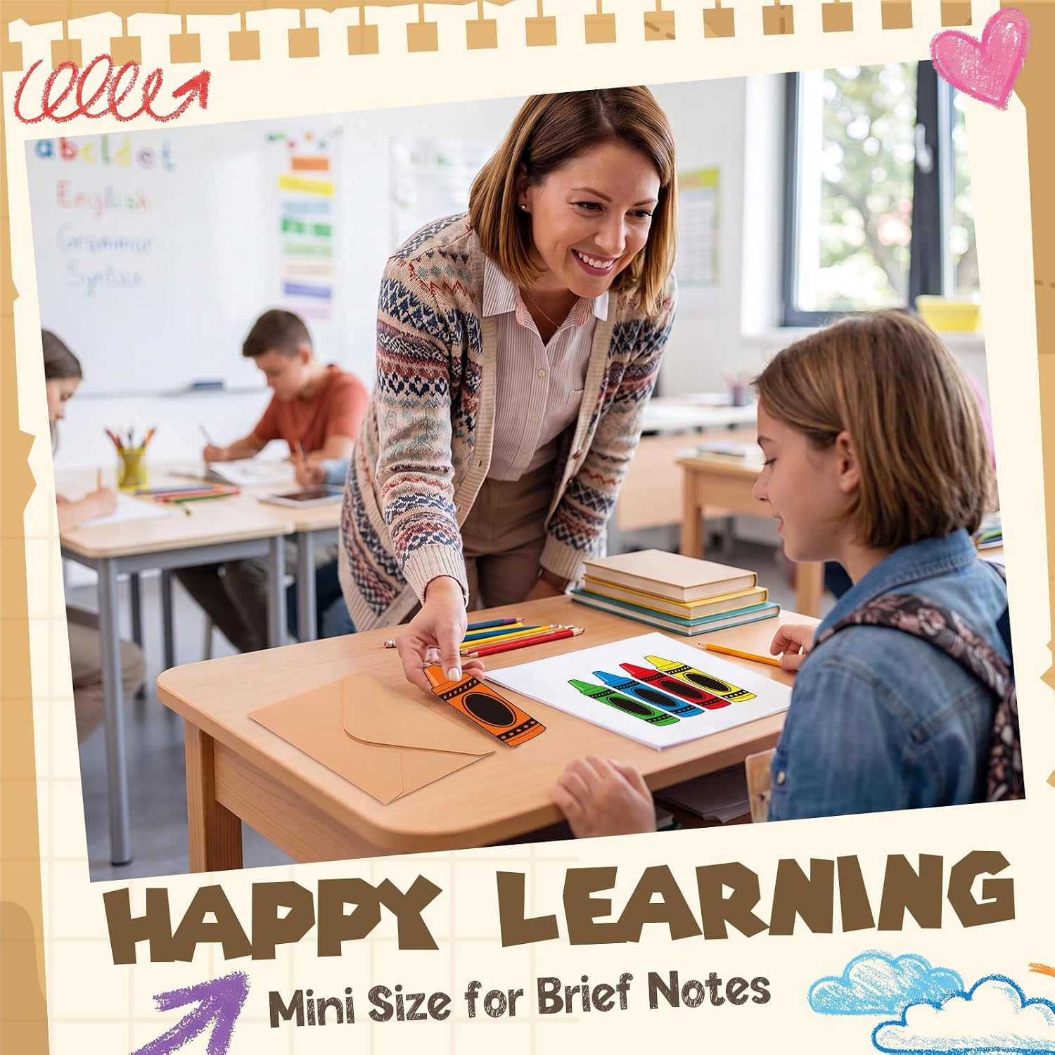 Sabary 50 Sets Back to School Cards, Crayon Note Cards with Envelopes image 2