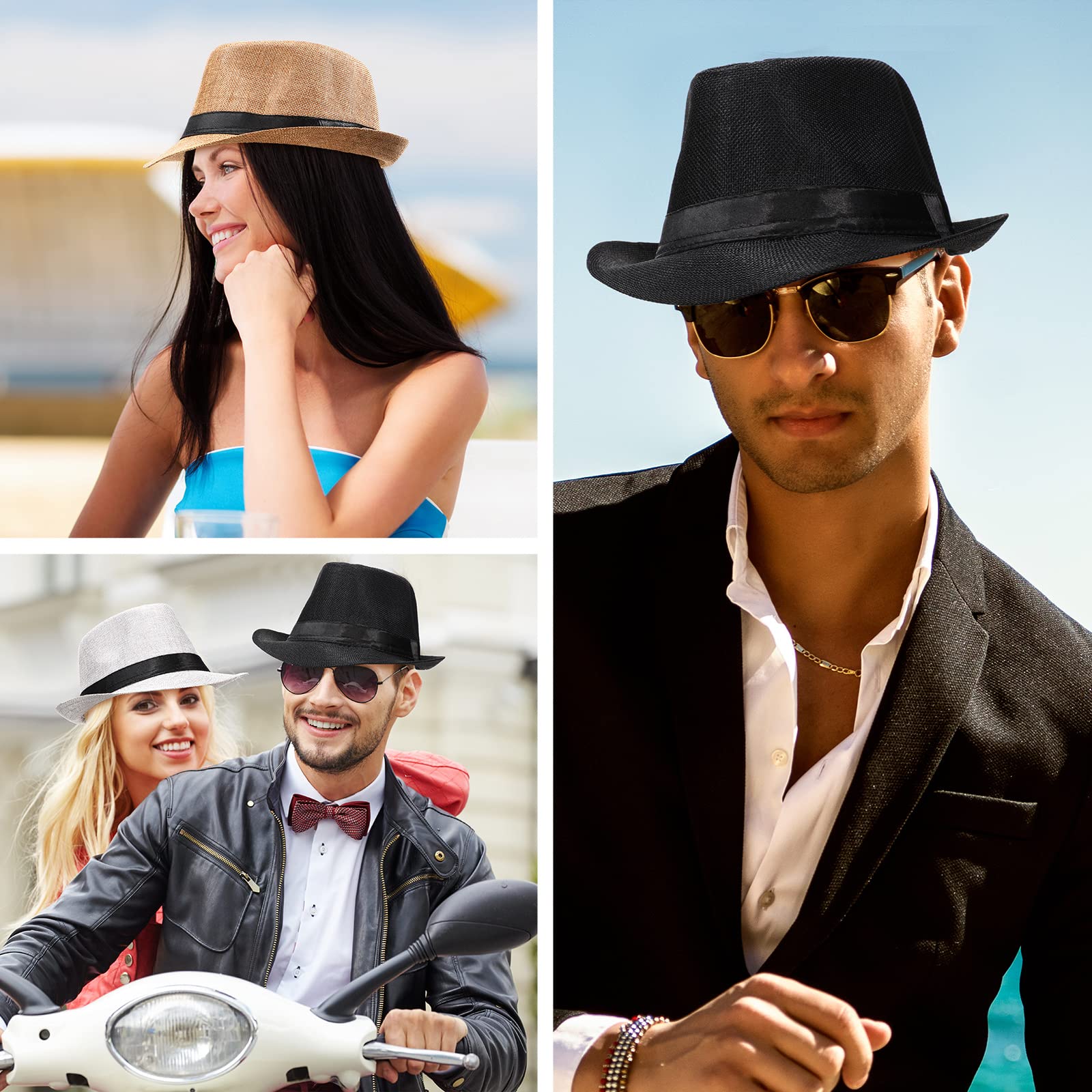 Coume 16 Pack 1920s Short Brim Hat for Men Straw Hats Women Summer Straw Panama