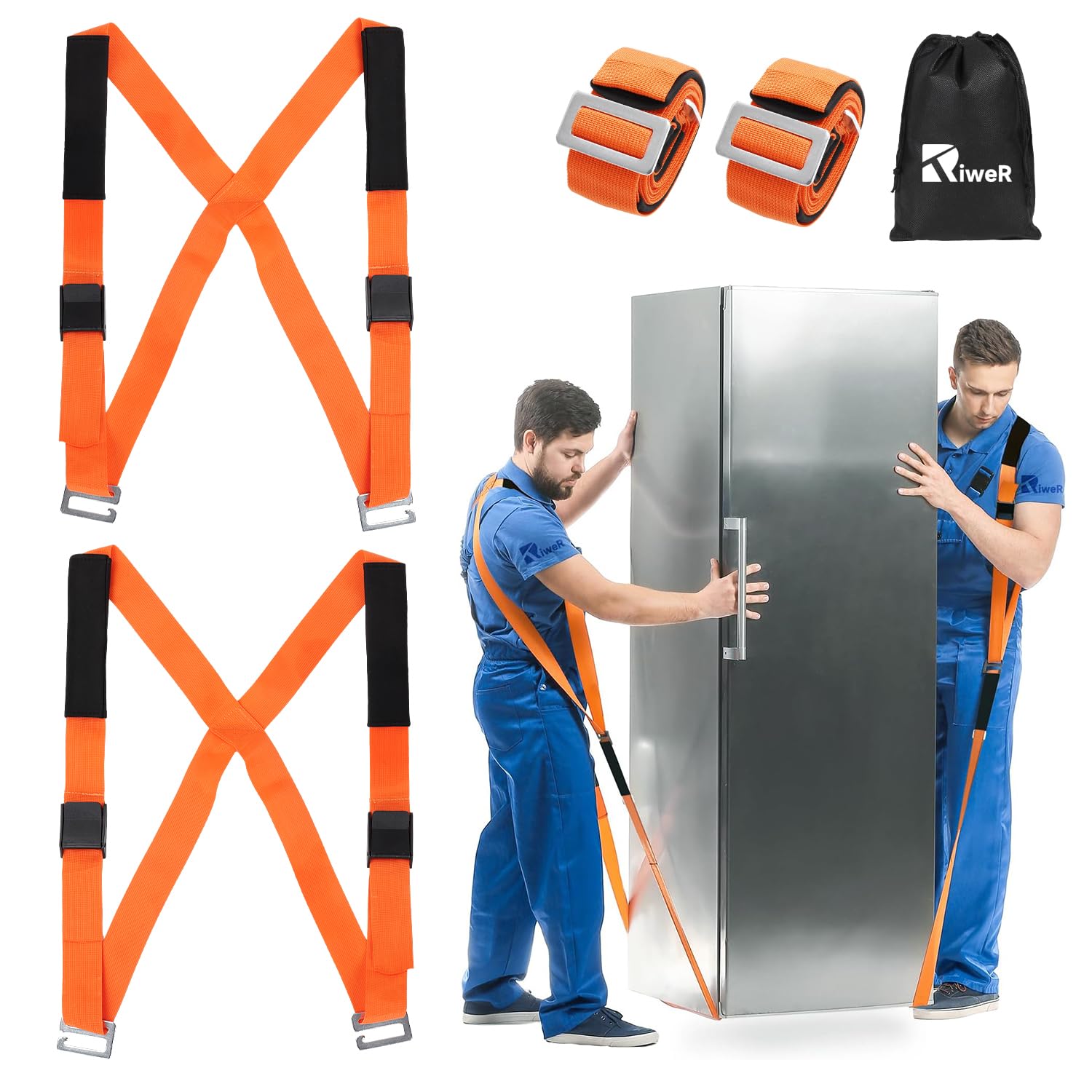 Riwer 2-Person Shoulder Strap Adjustable Lifting Straps for Movers Transport Belt, Sling for Ergonomic Easily Lift and Carry For Moving Furniture, Appliances, Mattresses