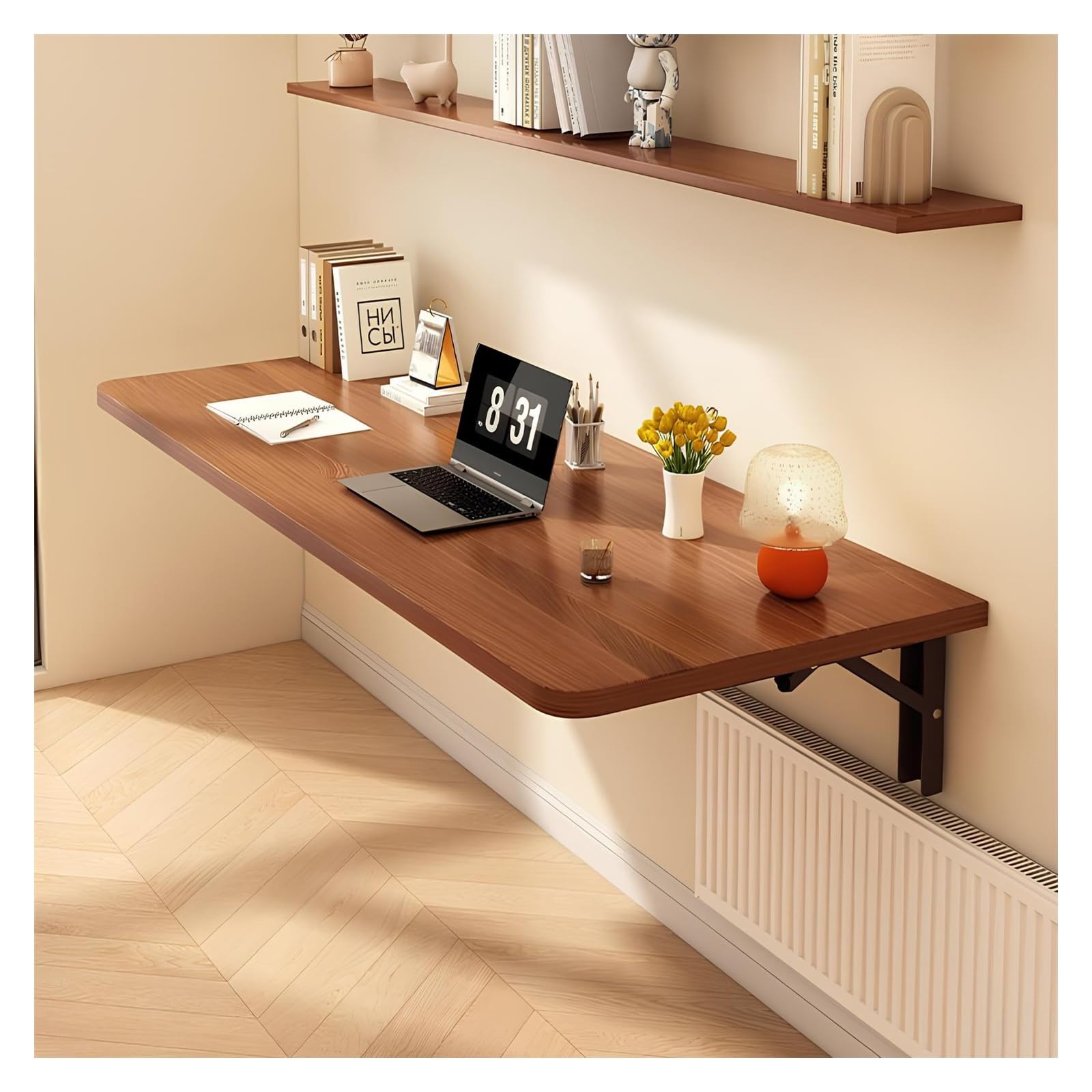ZHANGGL Wall Mounted Folding Laptop Desk Space Saving Floating Table for Small Areas Compact Wall Desk Workstation Easy Install Fold Down Table (Brown 120x30cm/47.2x11.8in)