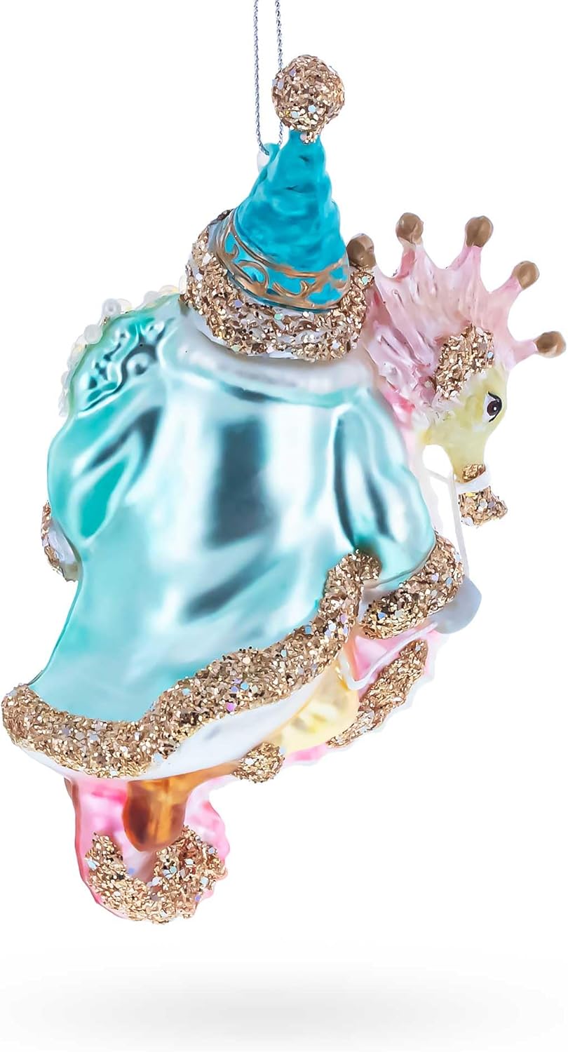 Nautical Santa Riding Seahorse Blown Glass Christmas Ornament - Image 3