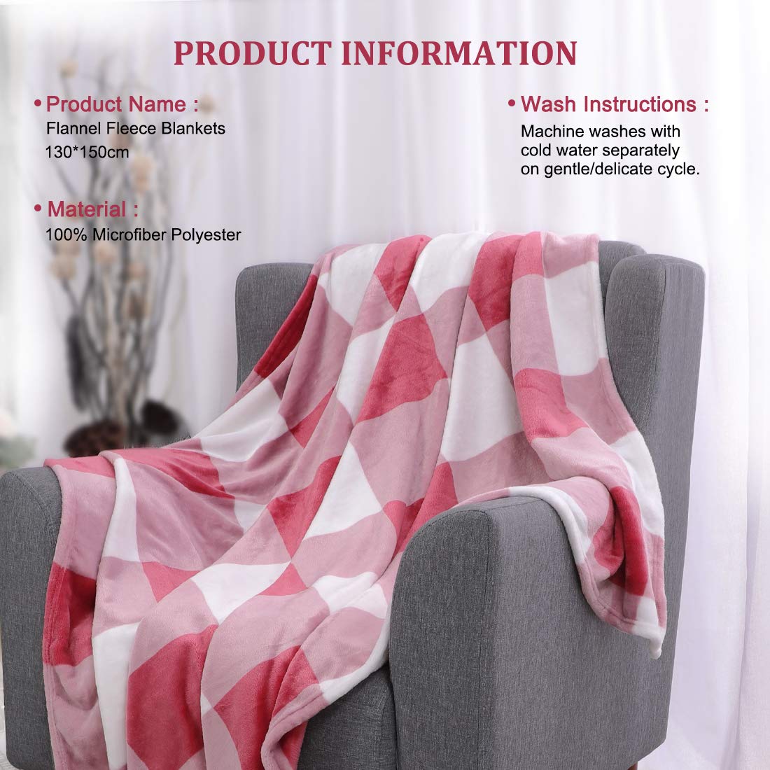 PiccoCasa Couverture polaire en flanelle pour animal domestique - Couverture de canapé-lit - Couverture pour chien ou chat de petite taille - 76,2 x 101,6 cm - Rose et blanc