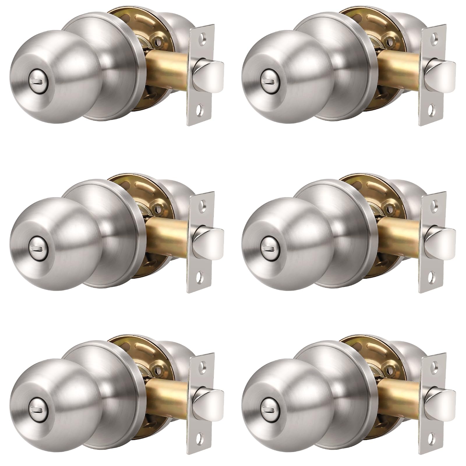 Satin Nickel Door Knobs - 6 Pack Privacy Set -1 Satin Nickel Door Knobs - 6 Pack Privacy Set -1