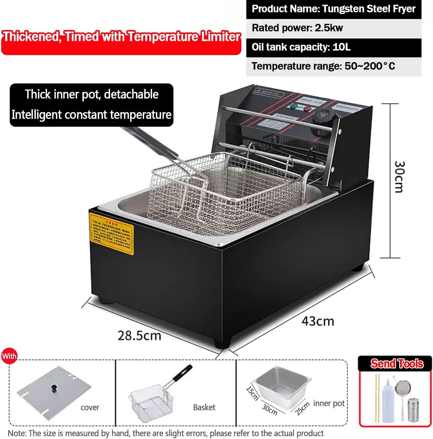 Freidora eléctrica con Cesta extraíble y Resistencia Profesional, sartén Antiadherente y Controles de Temperatura Ajustables, fácil de Limpiar, para Uso doméstico y Comercial.