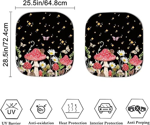 Miniatura 2 de Parasol para parabrisas de automóvil con patrón mariposas, margaritas y hongos, bloquea calorsol, plegable, mantén el vehículo fresco, ajuste