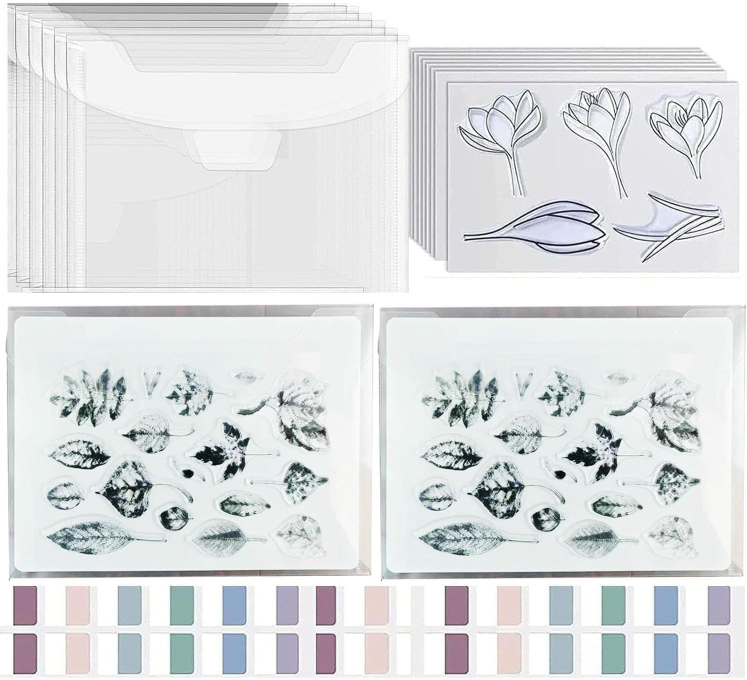 40 PCS Clear Stamps Storage Panels,Resealable Die Cut Storage Bag, White Plastic Stamps Organizer Panels, Clear Stamp Organizer Set for Die Cutting and Decorative