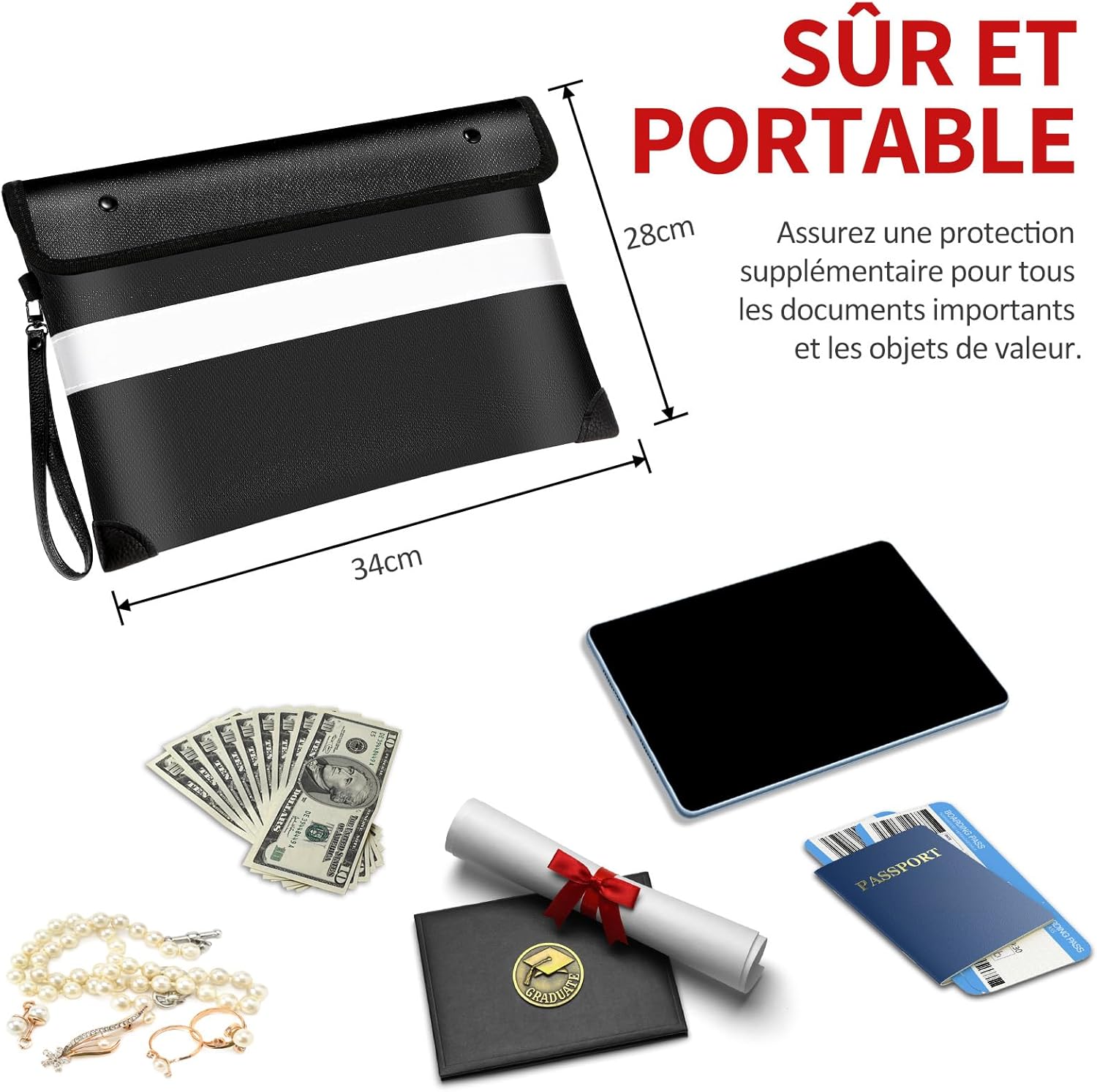 Vailoin Fireproof Document Bag with Waterproof Zipper,6200°F Insulated Fire Water Proof Money Pouch,Fireproof Envelopes for Cash,Fire Proof Bag for Important Documents, Valuables(13.9"x10.6",Black) - Image 4