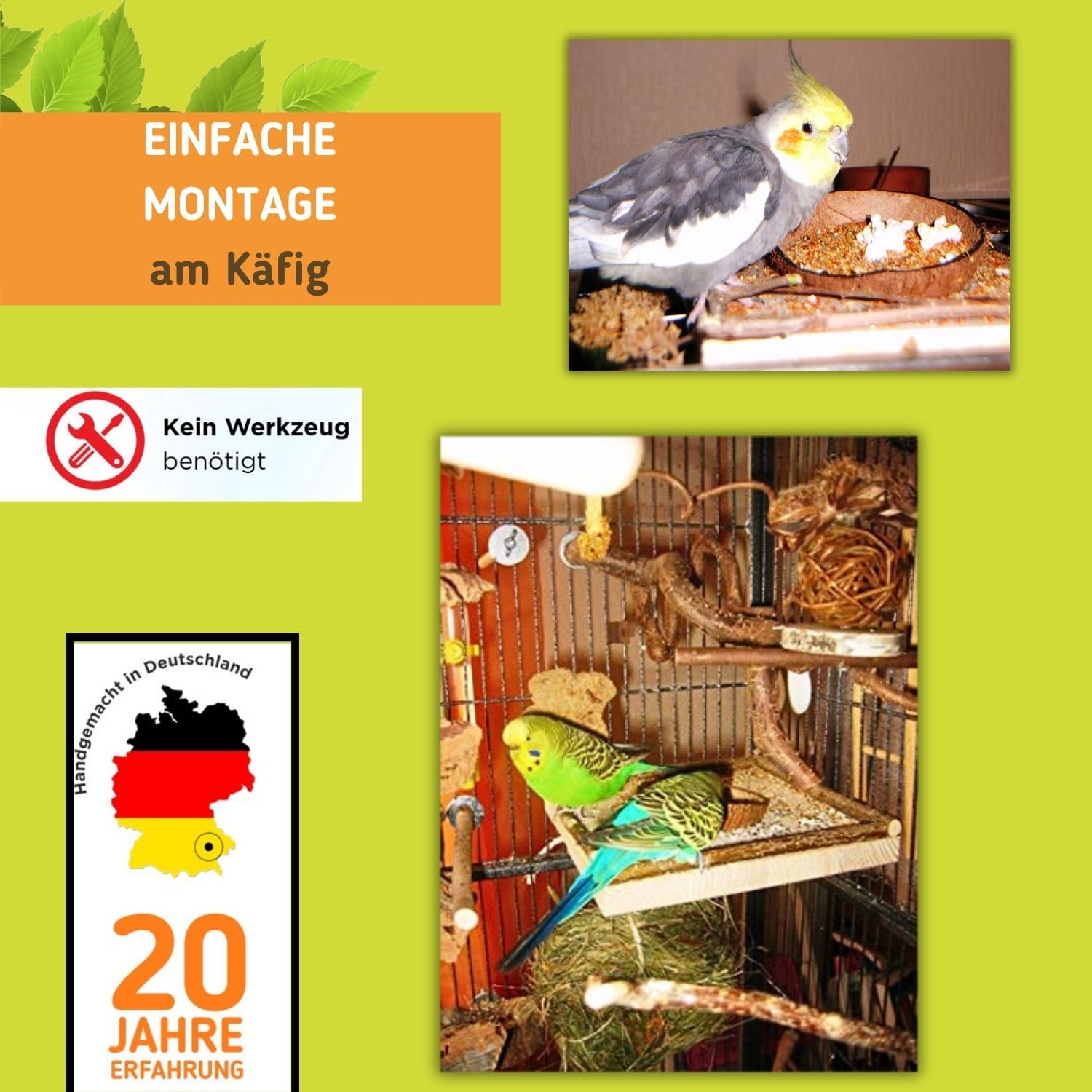 Vogelgaleria Planchette avec Bol en Noix de Coco Amovible Mangeoire pour Oiseaux