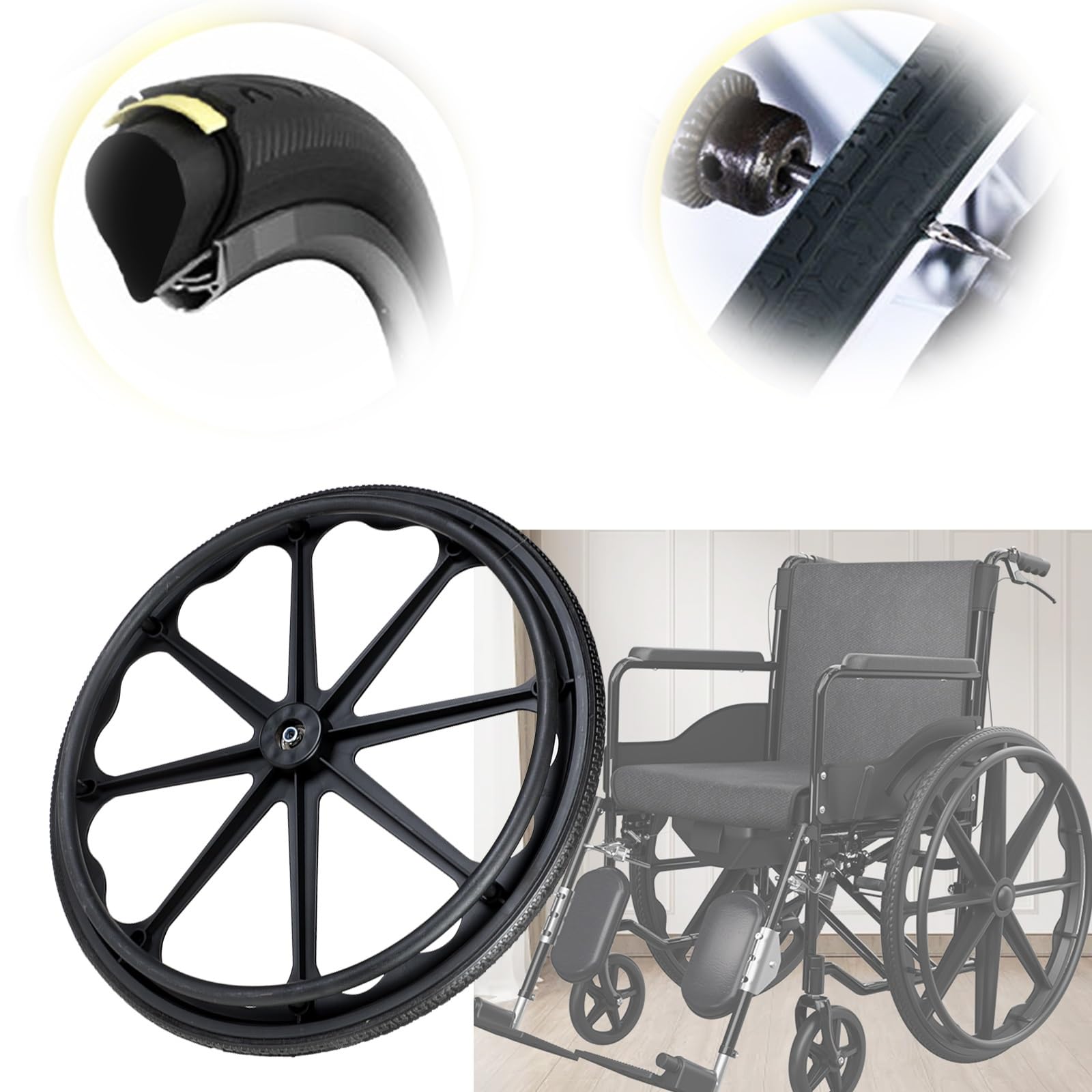 Ruedas Ruedas Giratorias Manuales De Repuesto, 24×1 Ruedas Traseras De Accesorios Para Sillas De Ruedas, Rueda Trasera Sólida No Neumát, para Silla De Ruedas De 24 Pulgadas(22Inch/56cm(1Count))