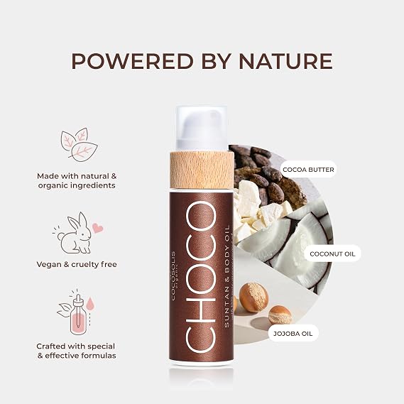 COCOSOLIS CHOCO Suntan & Body Oil - Organic Tanning Oil - Deep Chocolate Tan - Tanning Lotion Accelerator for Indoor and Outdoor Tanning Beds (3.71)