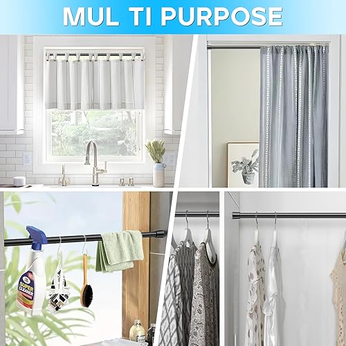 Miniatura 43 de Barra de cortina de tensión para ventanas de 28 a 48 pulgadas, barras de cortina con resorte, barra de tensión negra, sin perforación, barra