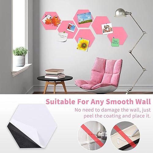 Miniatura 5 de 6 azulejos hexagonales de fieltro para pared, tablero de corcho autoadhesivo, tableros de anuncios hexagonales con pasadores, tablero de corcho de