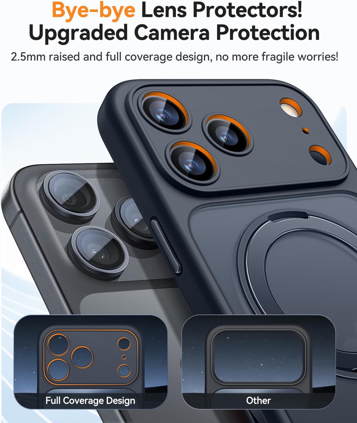 CANSHN 360° Spin Magnetic Stand for iPhone 17 Pro Case with Camera Control [Full Camera Protection] [Compatible with Magsafe] Translucent Matte Shockproof Protective Phone Cover 6.3" - Black - Image 4