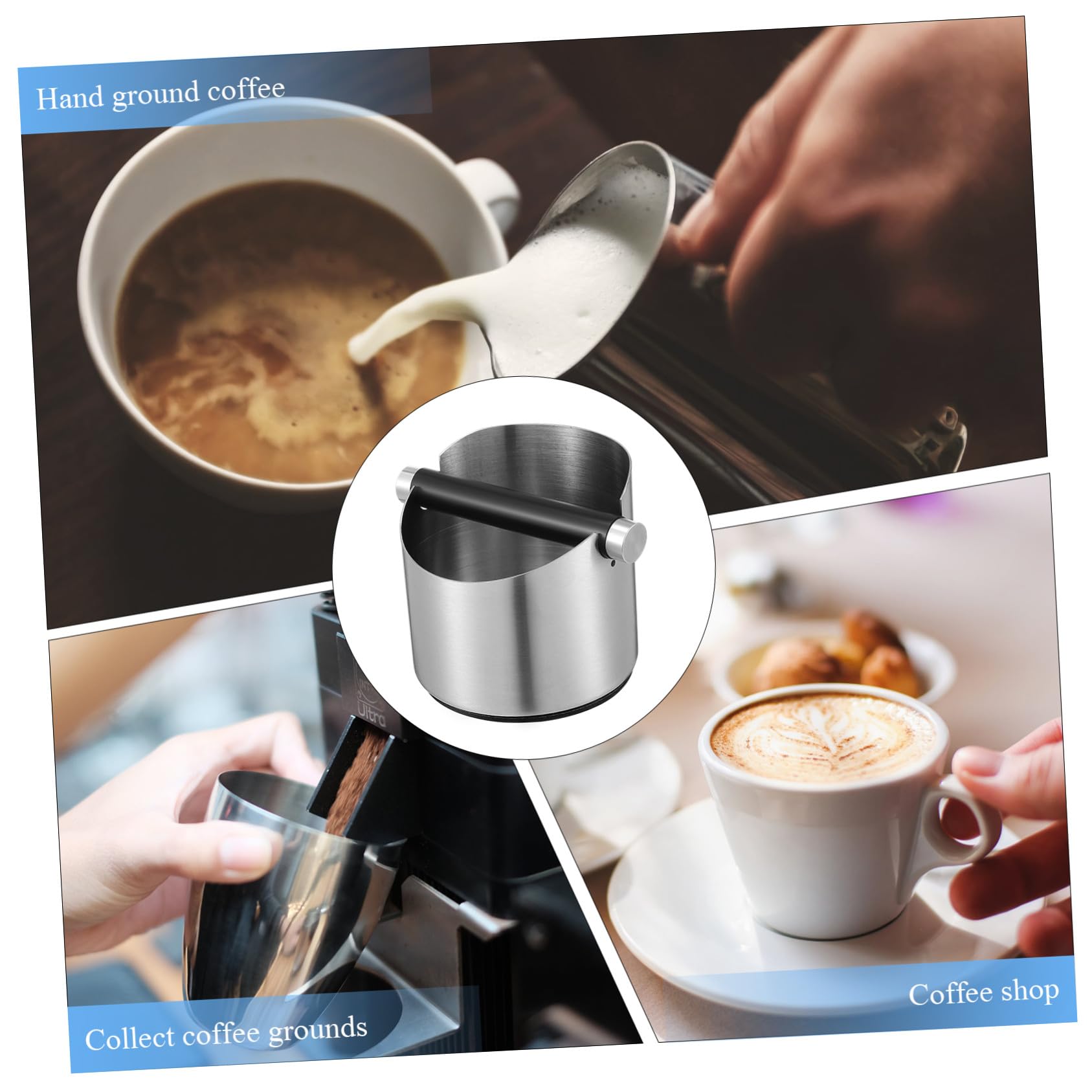 Recipiente con Barra de Golpeteo Extraíble y Base Antideslizante para Café Molido de Acero Inoxidable Adecuado para Cafés y Hogares